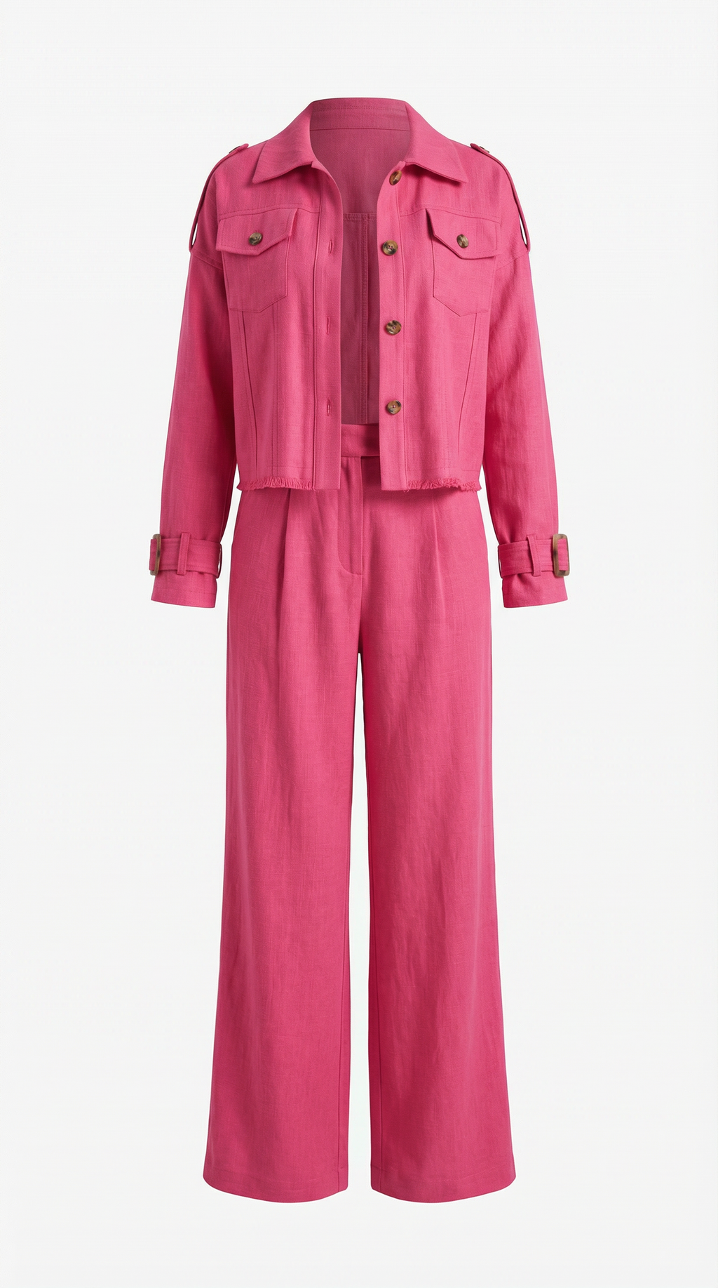 Fuşya Keten Püskül Detaylı Takım