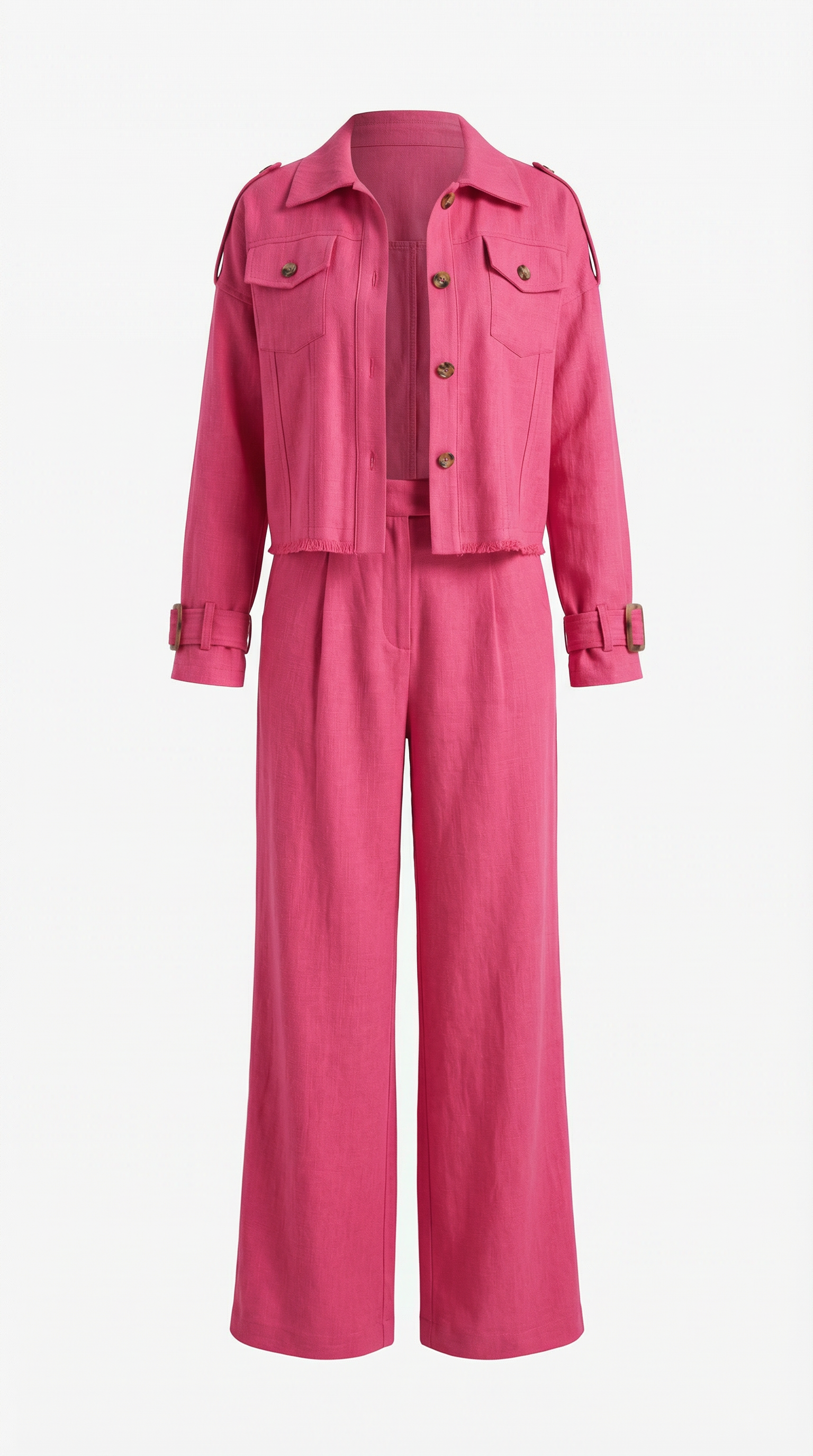 Fuşya Keten Püskül Detaylı Takım