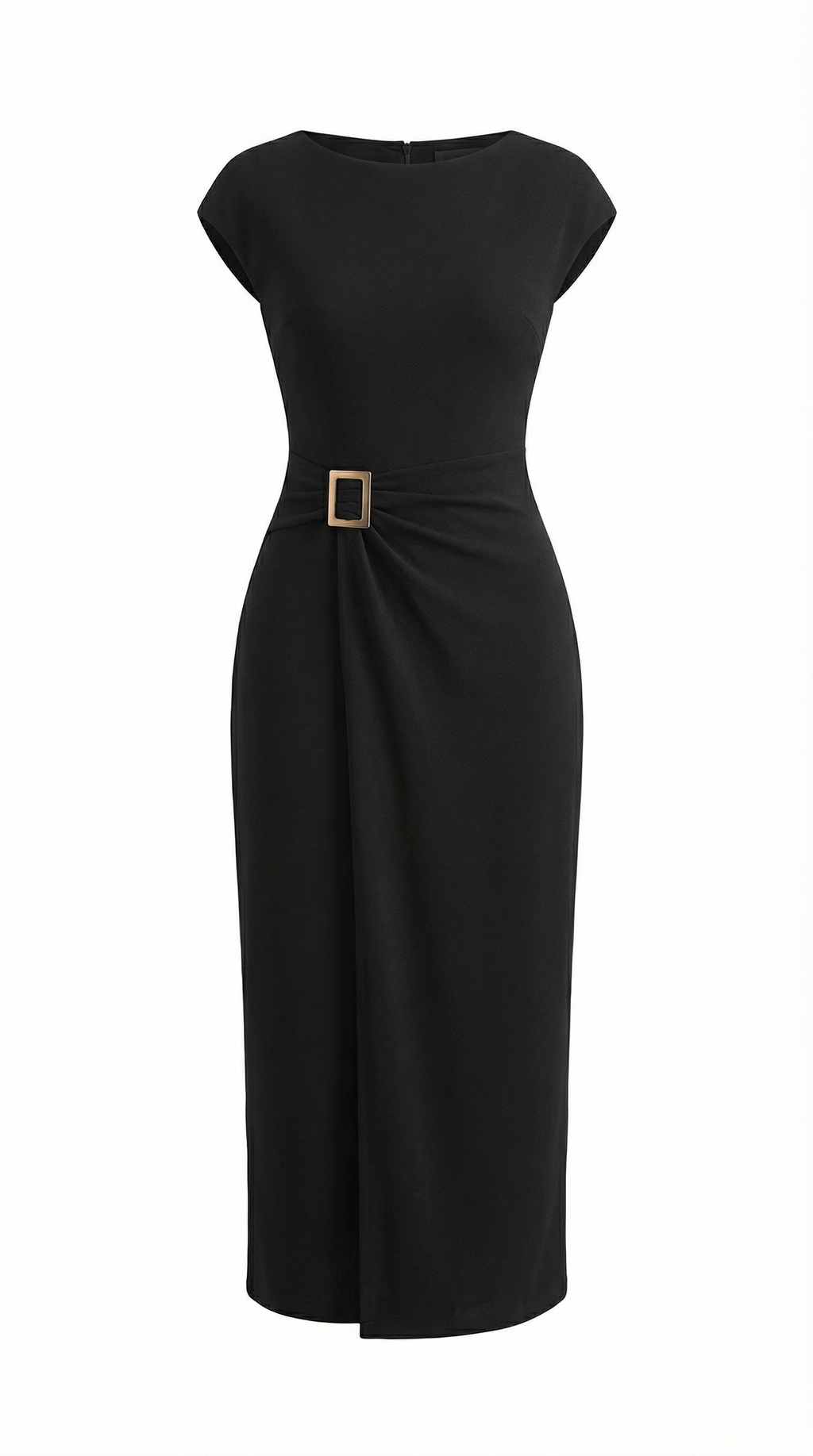 Metal Tokalı Siyah Sandy Midi Elbise