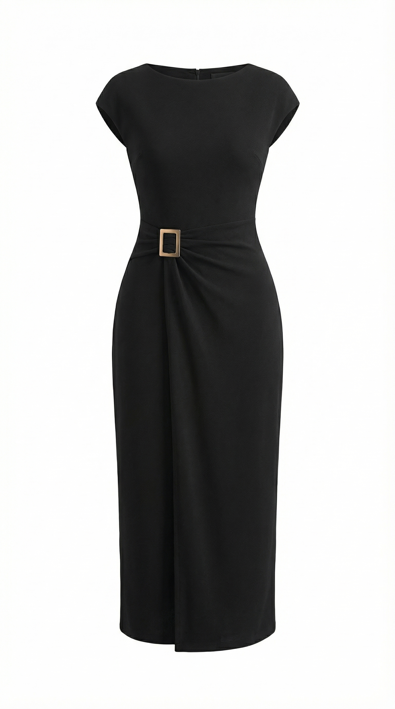 Metal Tokalı Siyah Sandy Midi Elbise