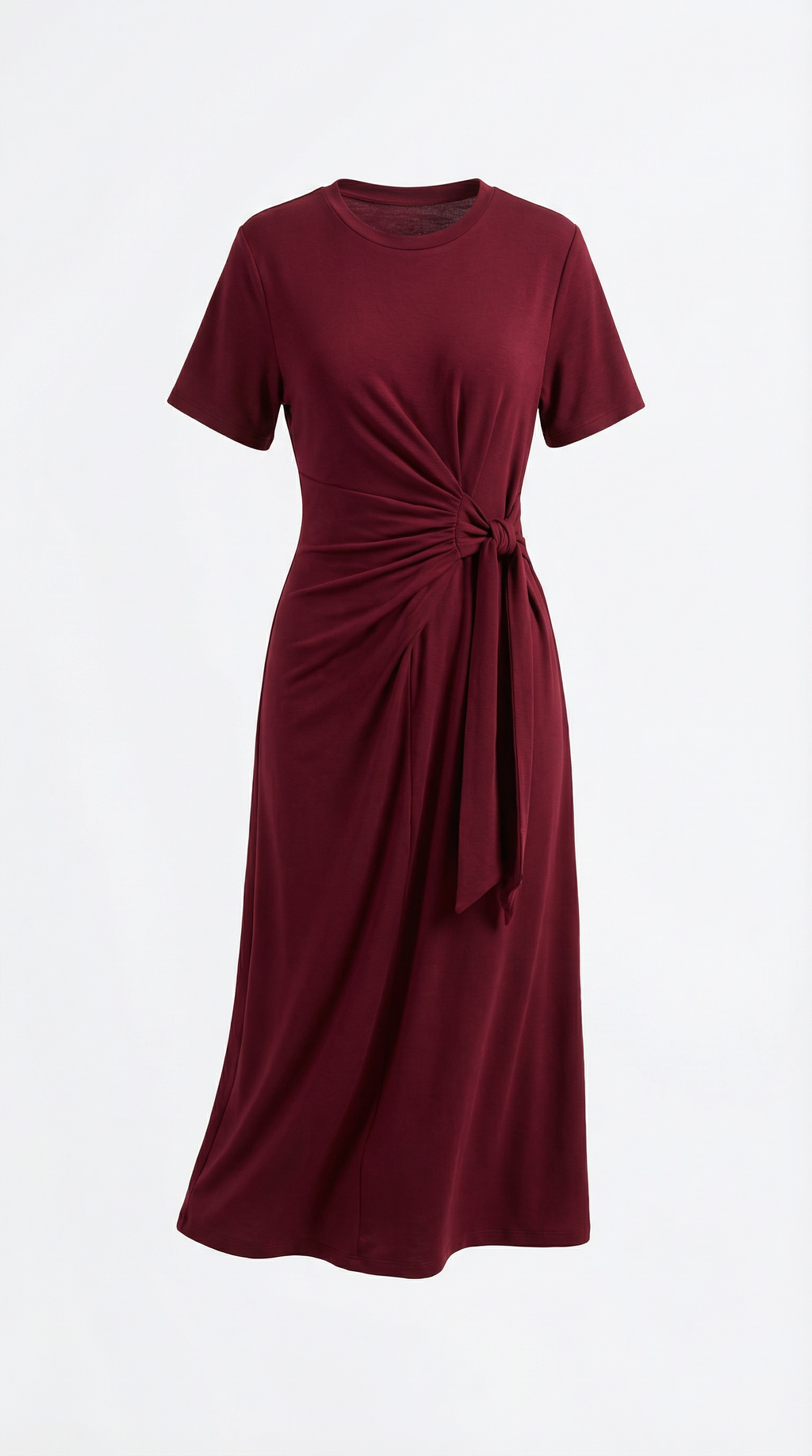 Yandan Bağlamalı Bordo Kısa Kollu Elbise