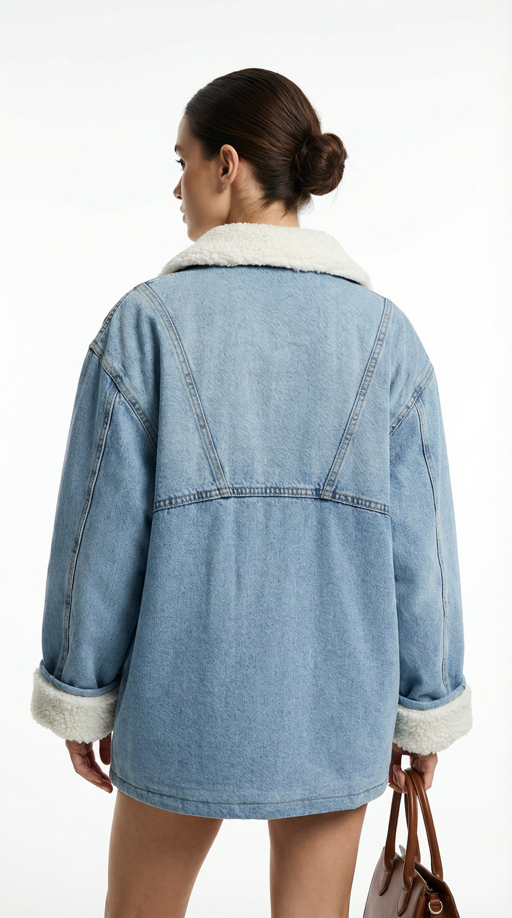 Krem Kürk Astarlı Oversize Kot Ceket