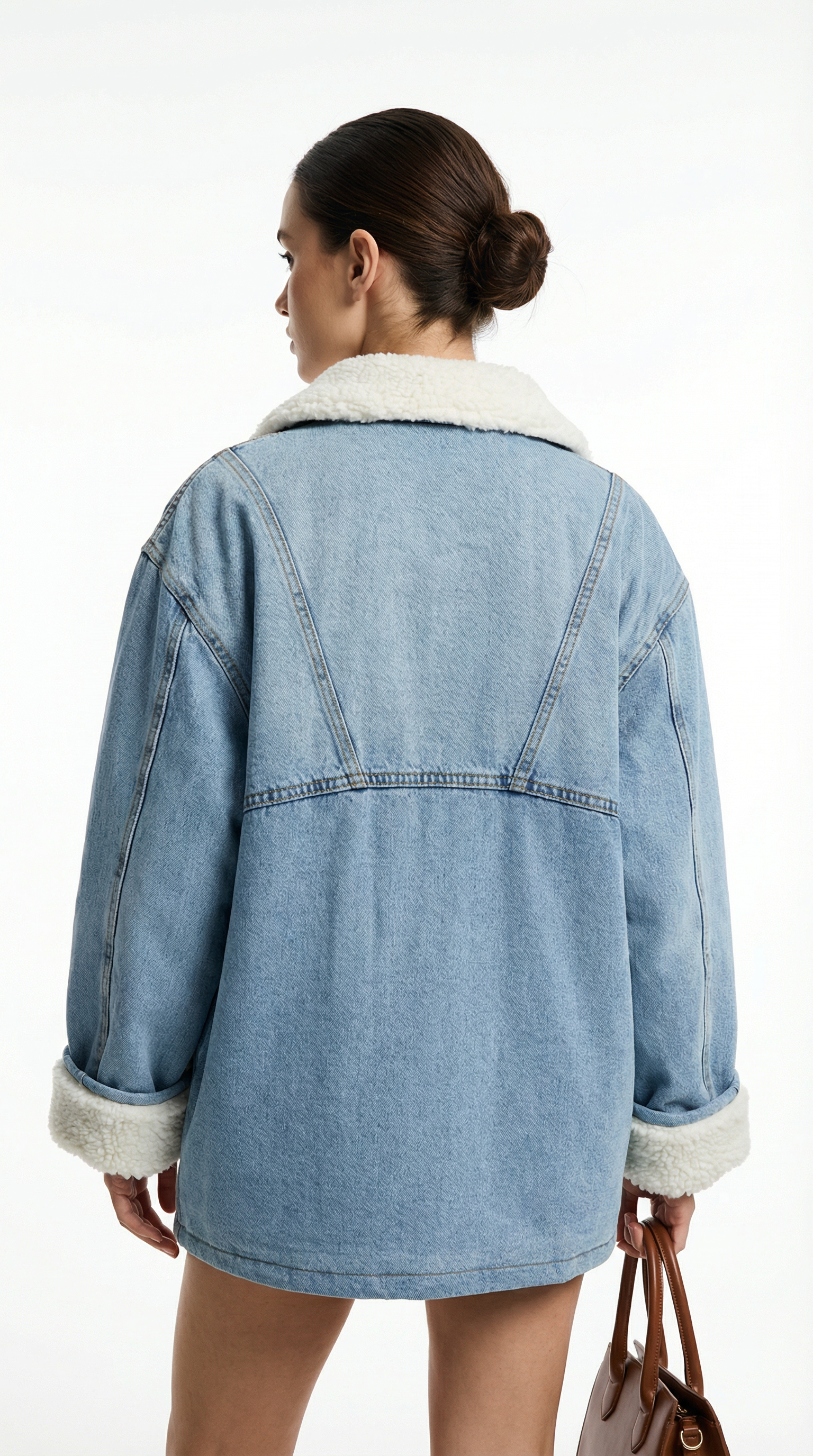 Krem Kürk Astarlı Oversize Kot Ceket