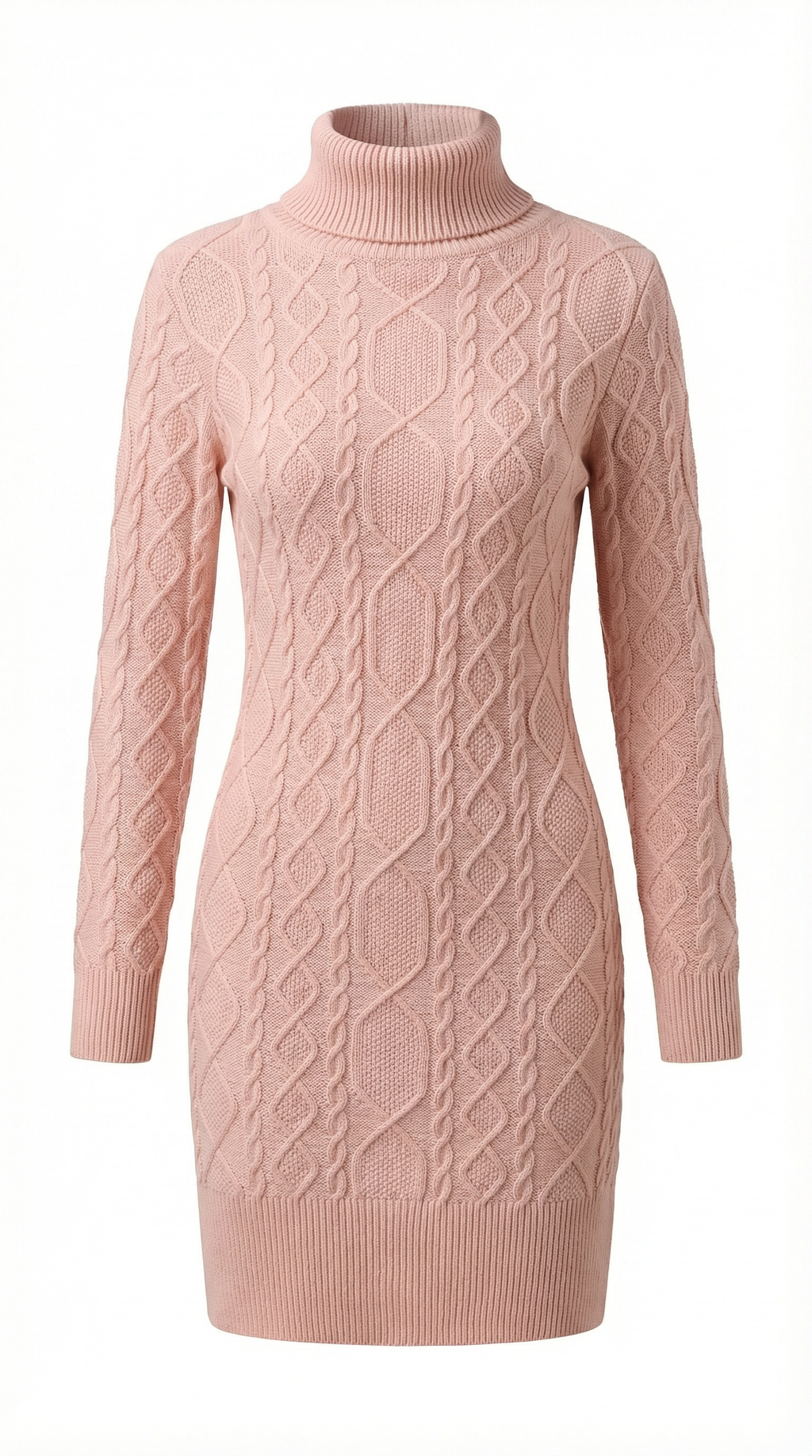 Motif Dokulu Pudra Yünlü Triko Elbise
