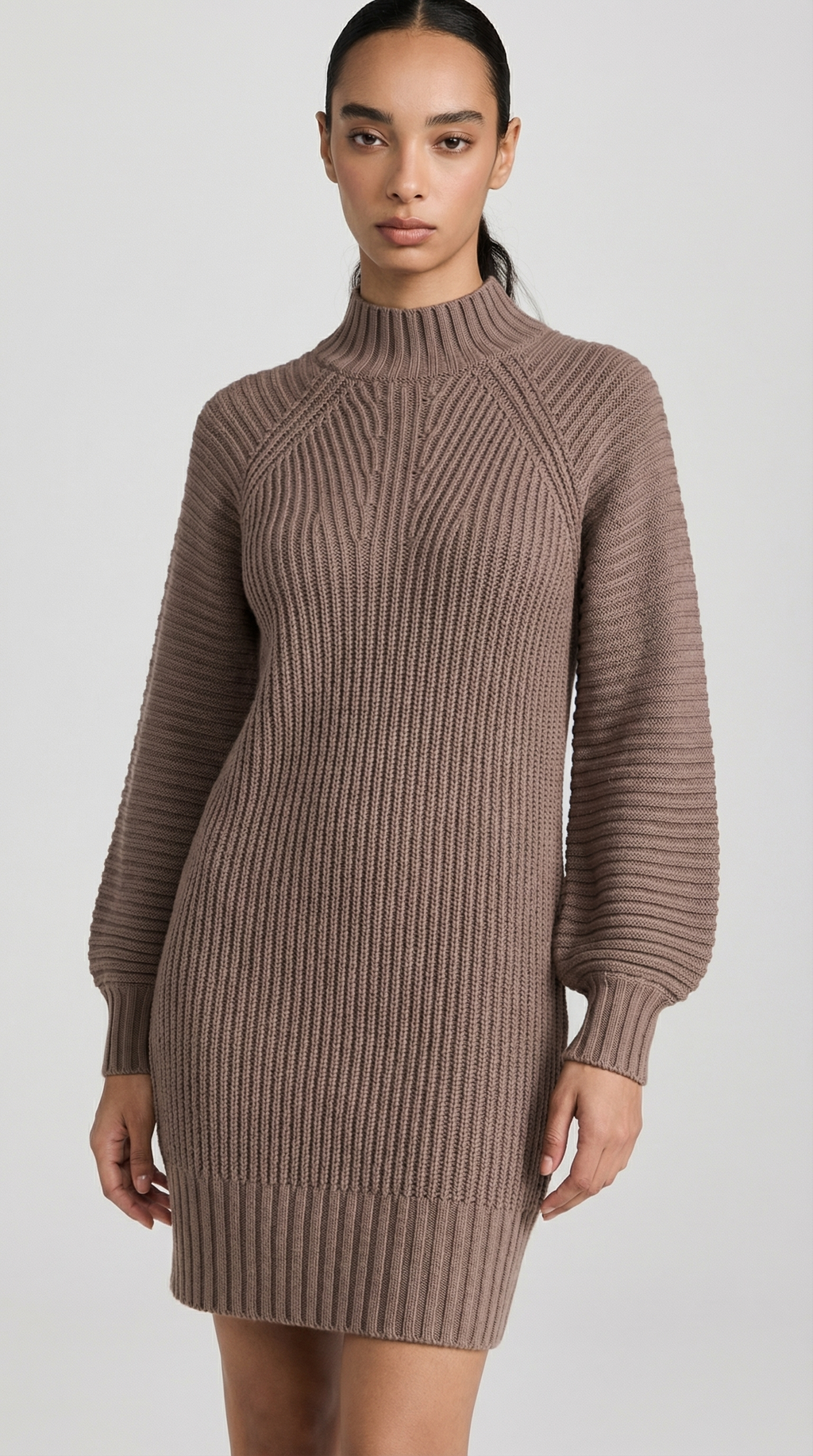 Kahverengi Balıkçı Yaka Triko Mini Elbise