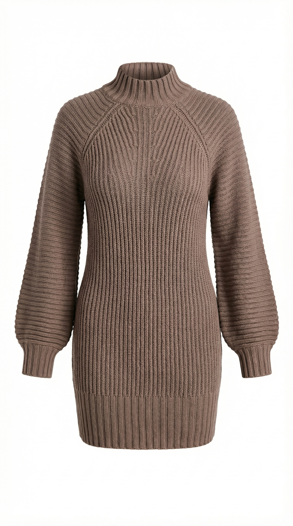 Kahverengi Balıkçı Yaka Triko Mini Elbise