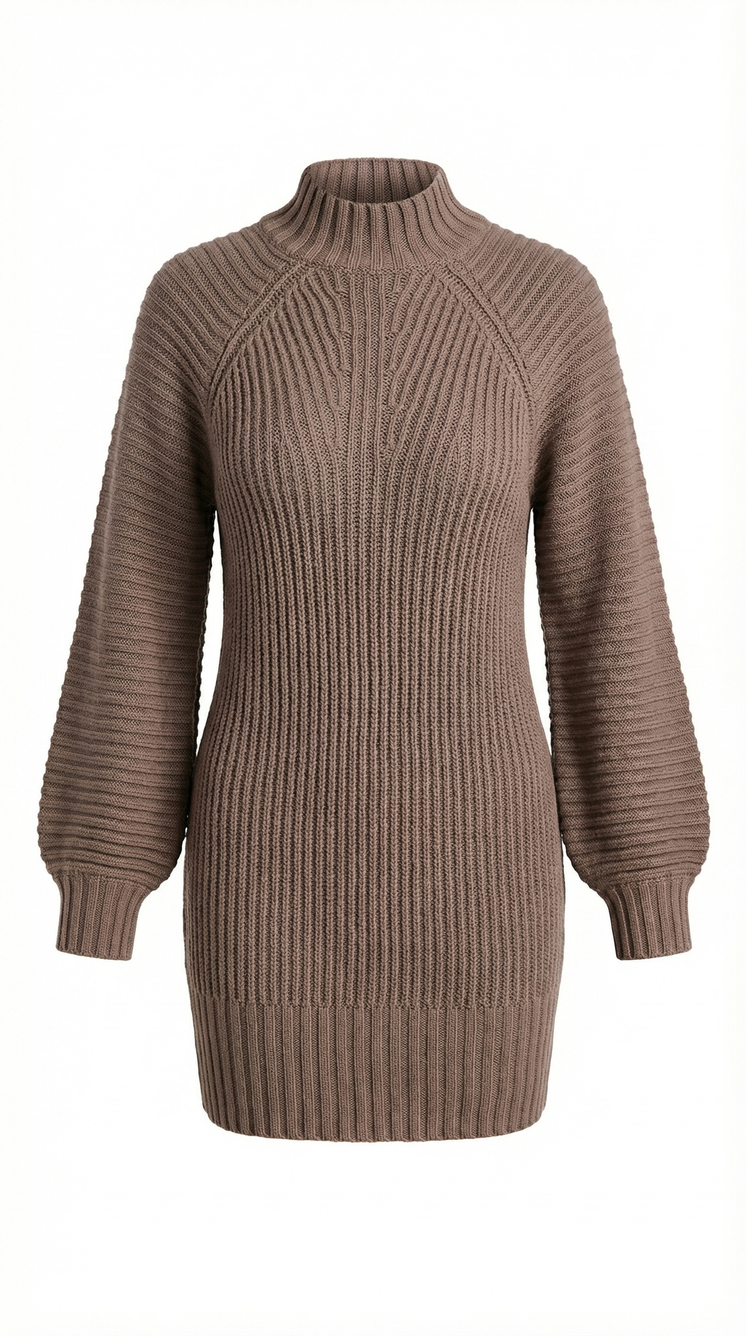 Kahverengi Balıkçı Yaka Triko Mini Elbise