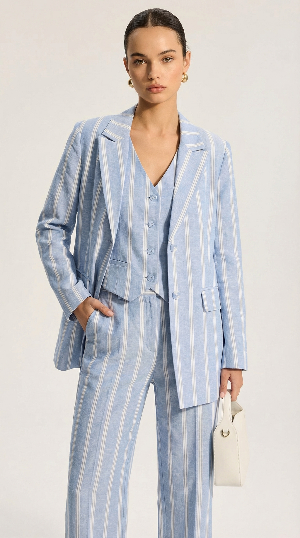 Mavi Çizgili Keten Ceket