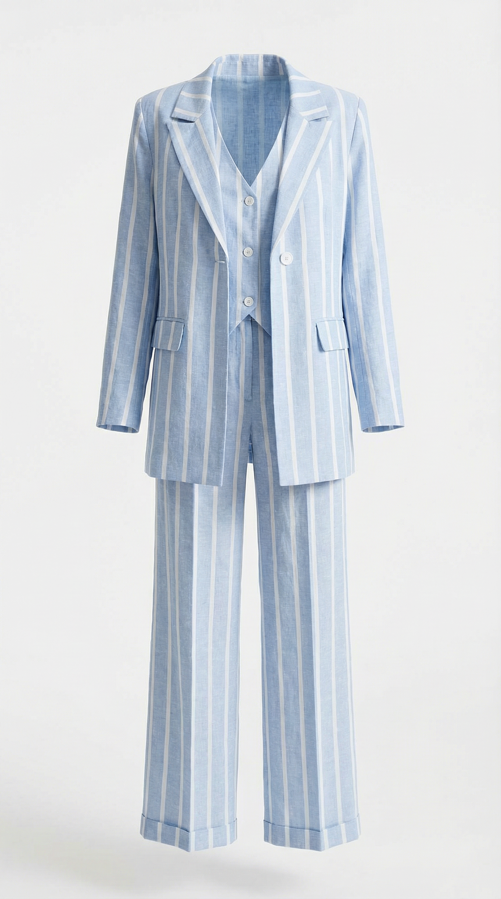 Mavi Çizgili Keten Ceket