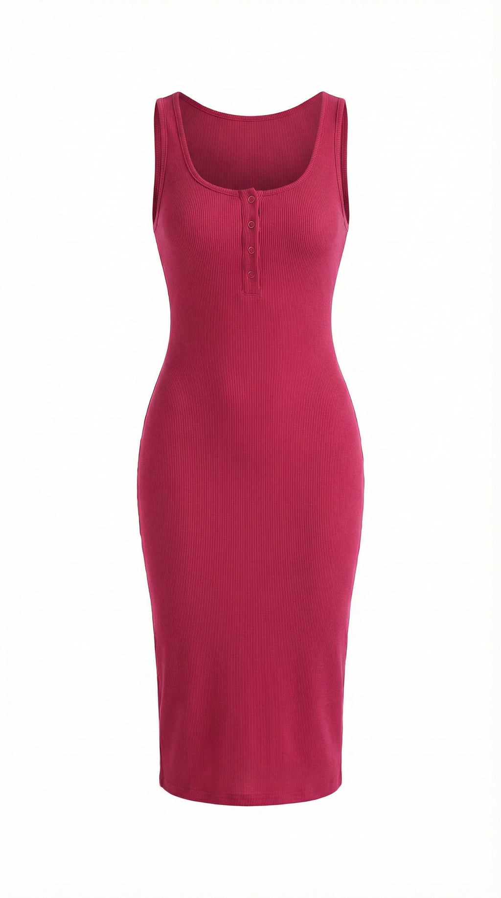 Askılı Düğmeli Fuşya Kaşkorse Midi Elbise