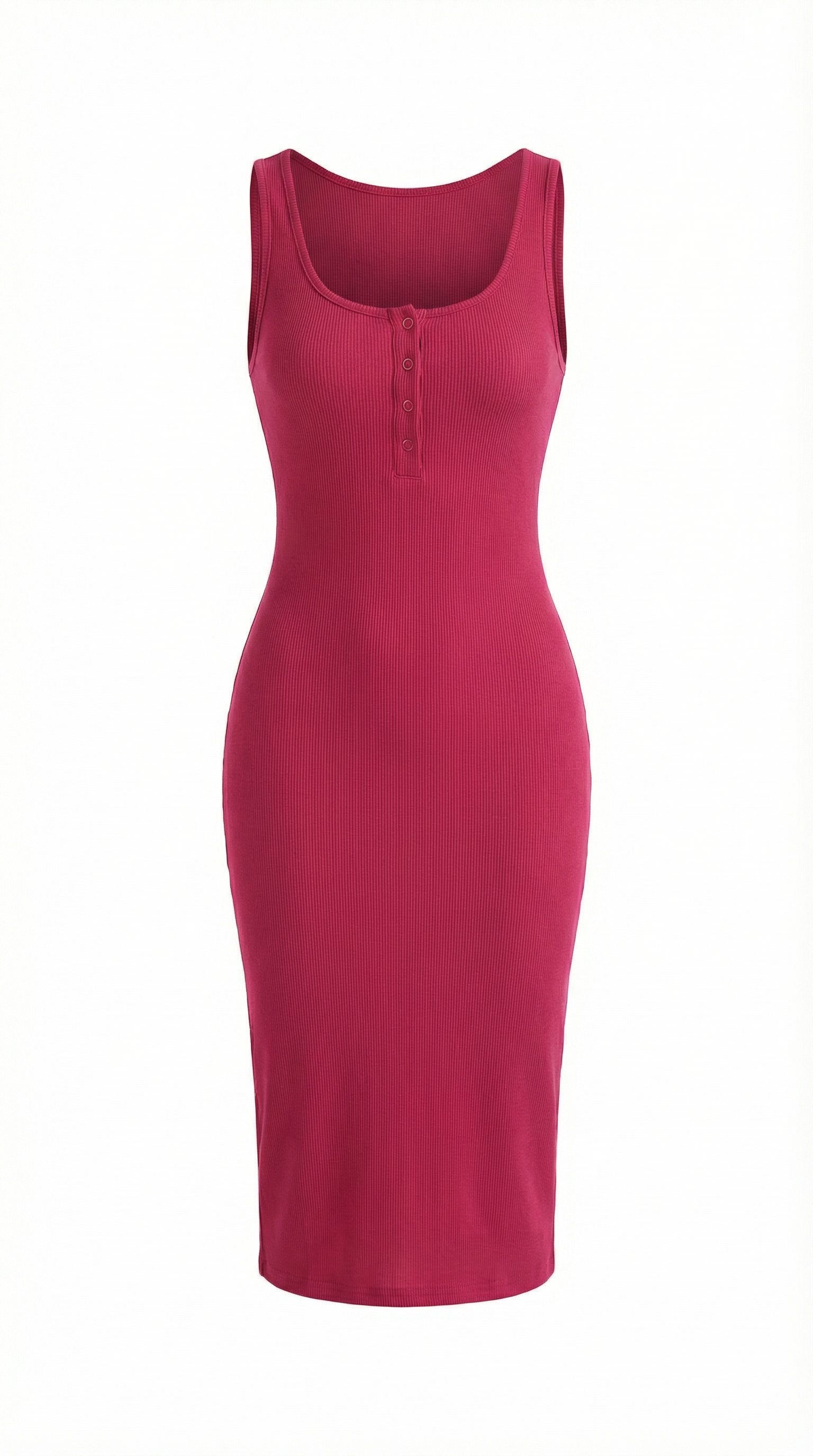 Askılı Düğmeli Fuşya Kaşkorse Midi Elbise