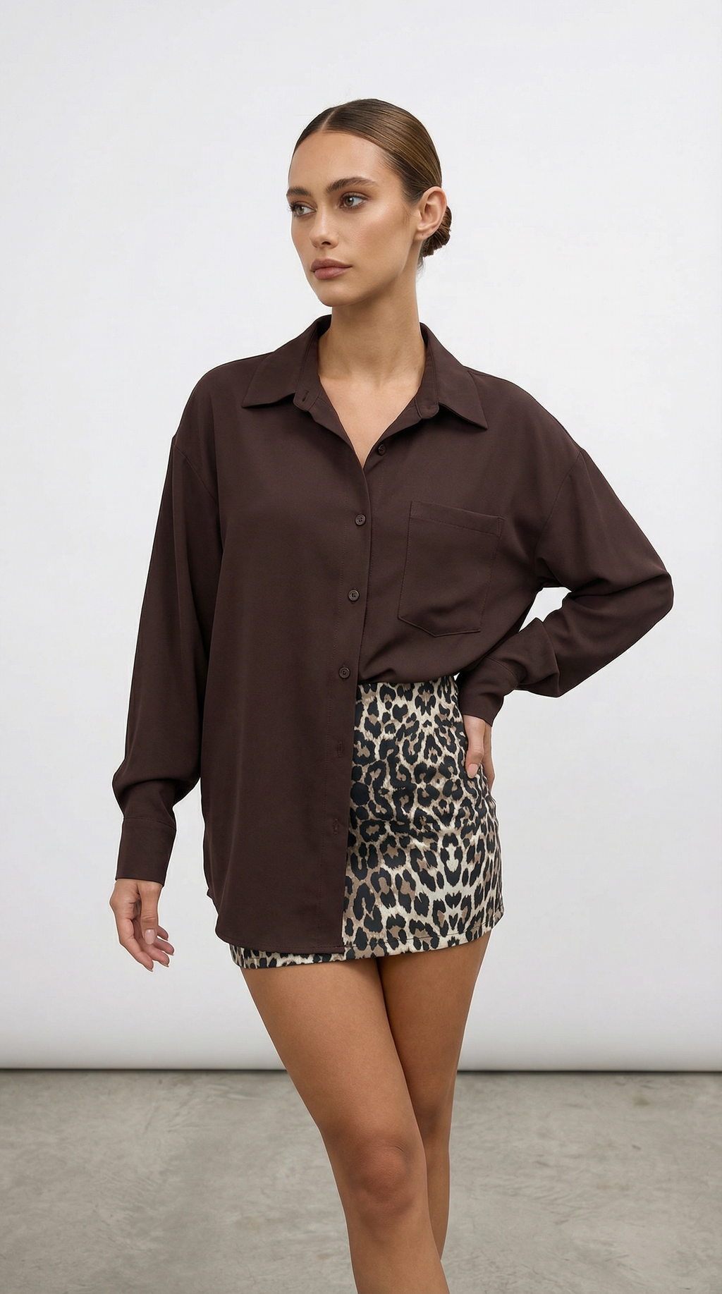 Kahverengi Düşük Omuz Salaş Gömlek