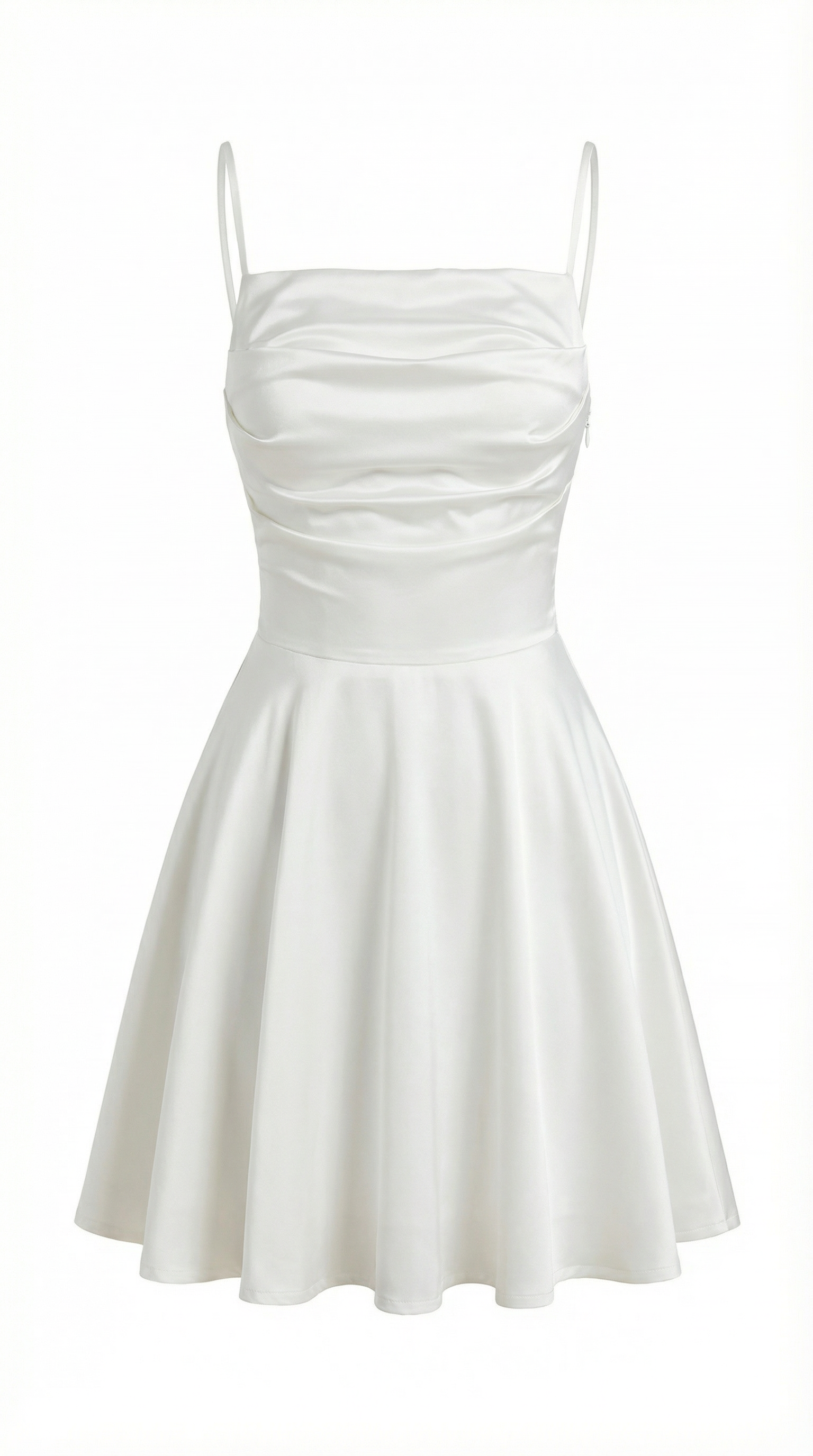 Beyaz Askılı Drapeli Mini Tulum Elbise