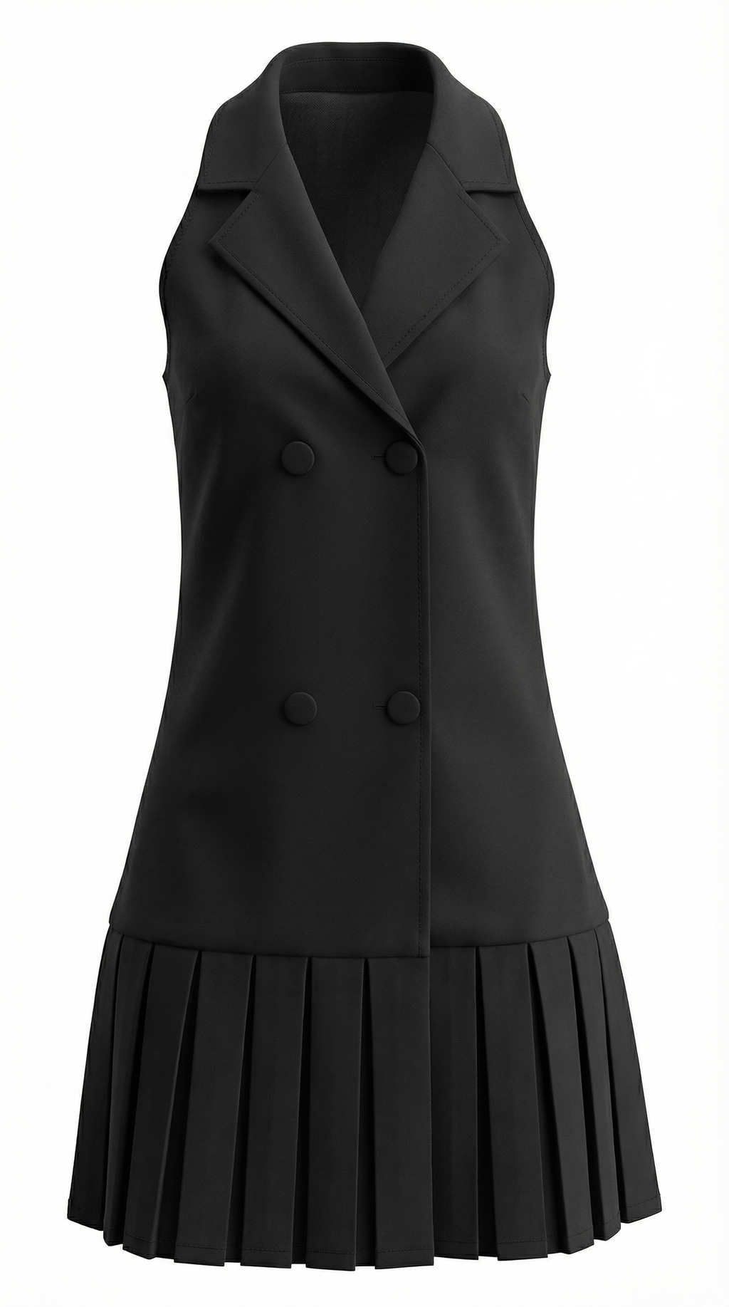 Sırtı Açık Pileli Siyah Ceket Elbise