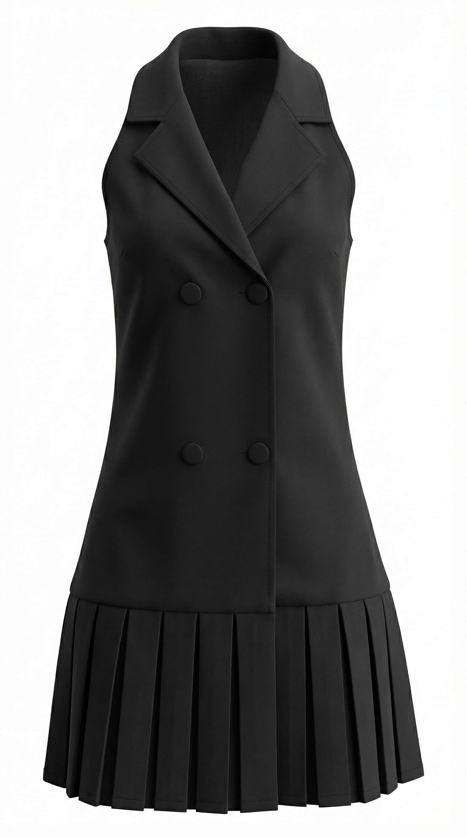 Sırtı Açık Pileli Siyah Ceket Elbise