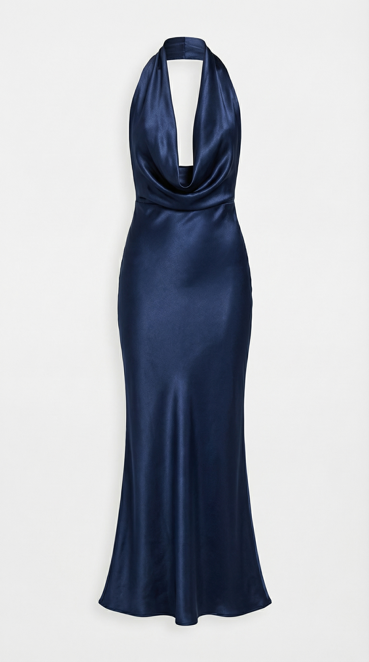 Saten Drapeli Lacivert Uzun Elbise