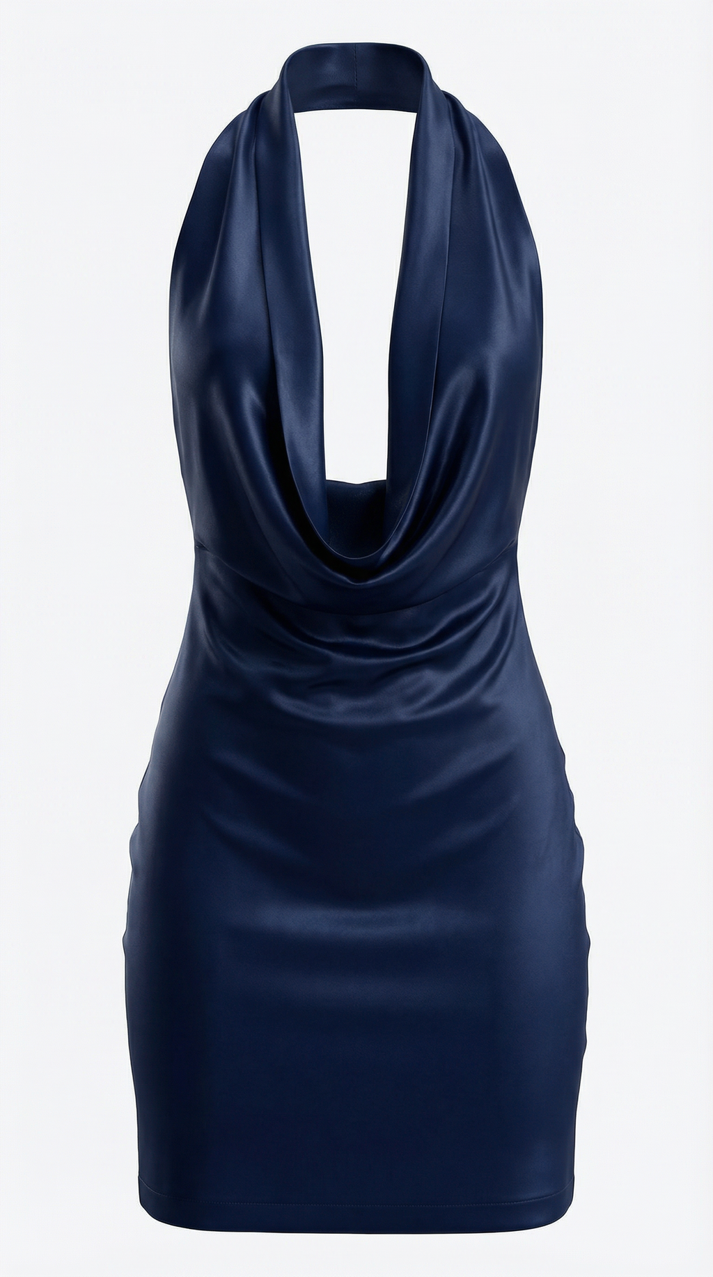 Saten Drapeli Lacivert Uzun Elbise