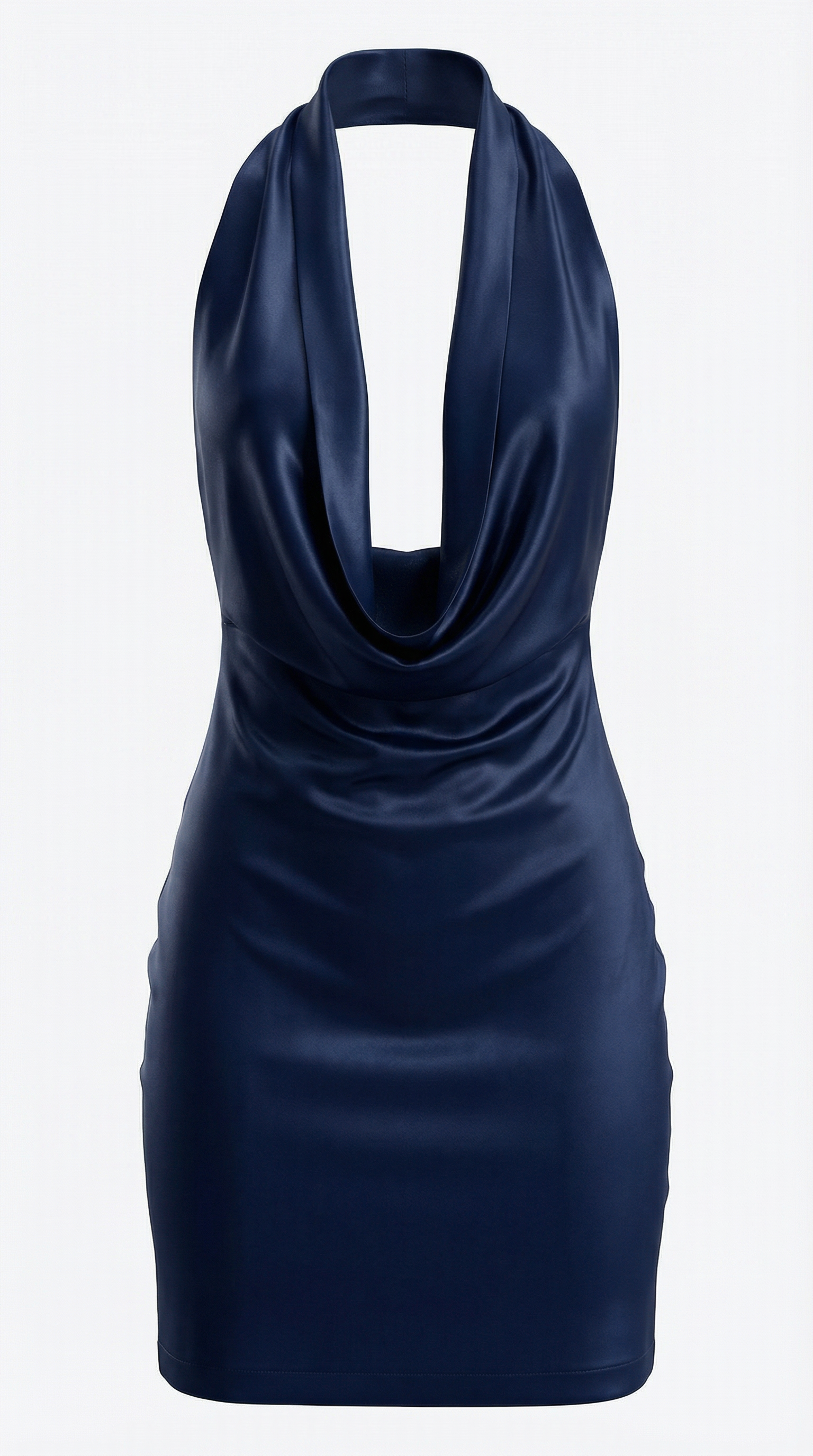 Saten Drapeli Lacivert Uzun Elbise