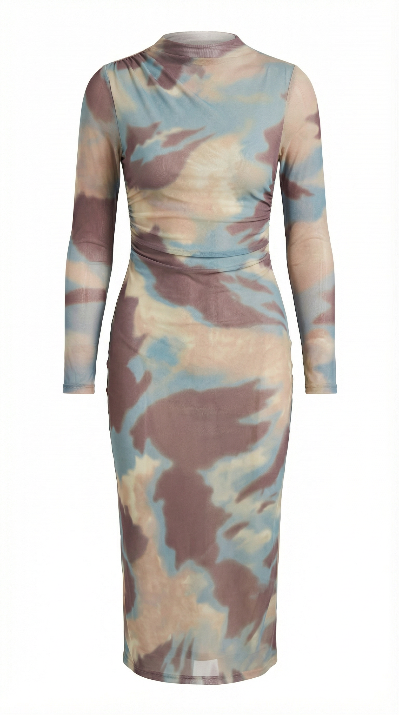 Bulut Desenli Tül Midi Elbise