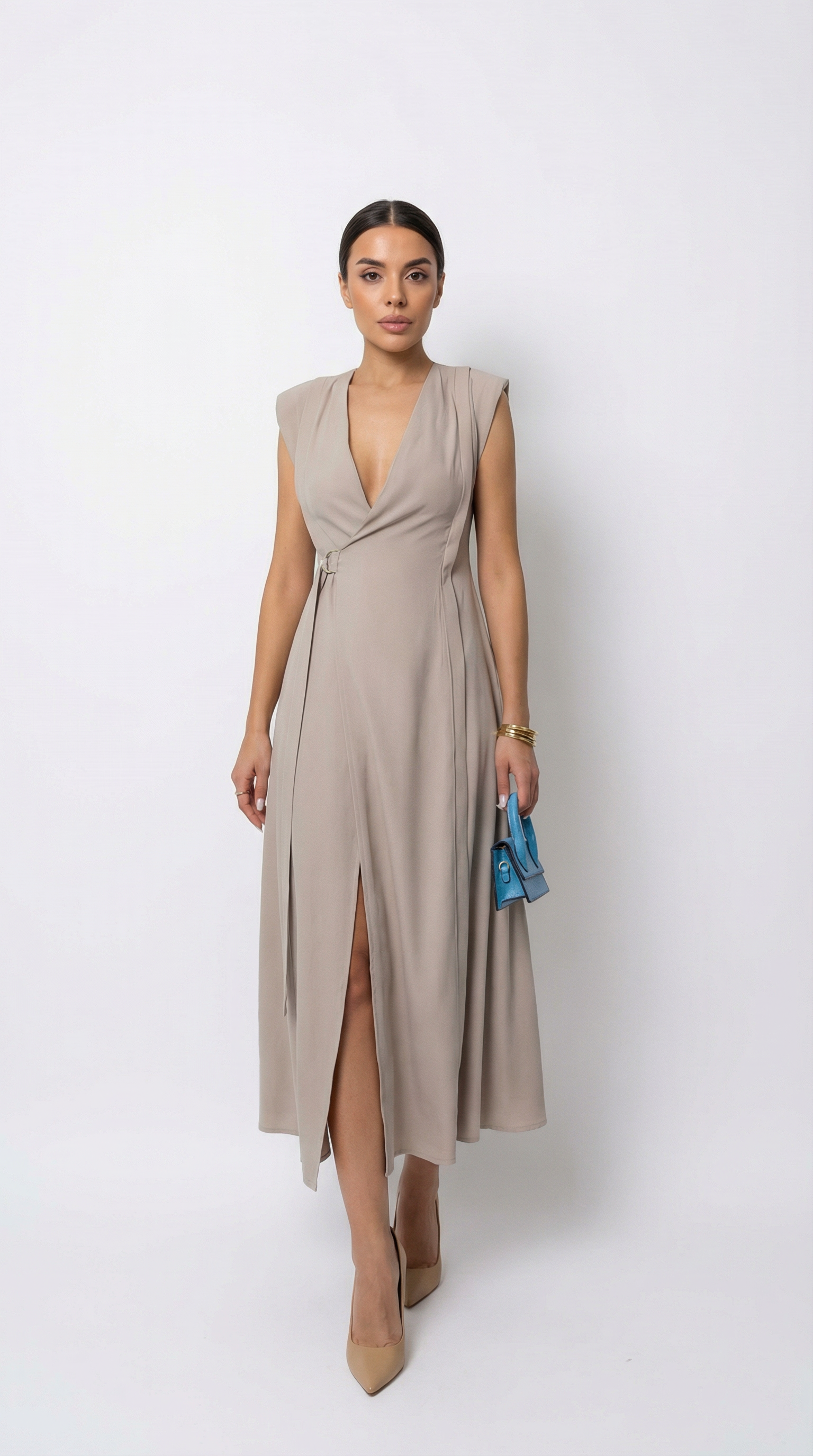 Bej Kruvaze Modal Kolsuz Elbise