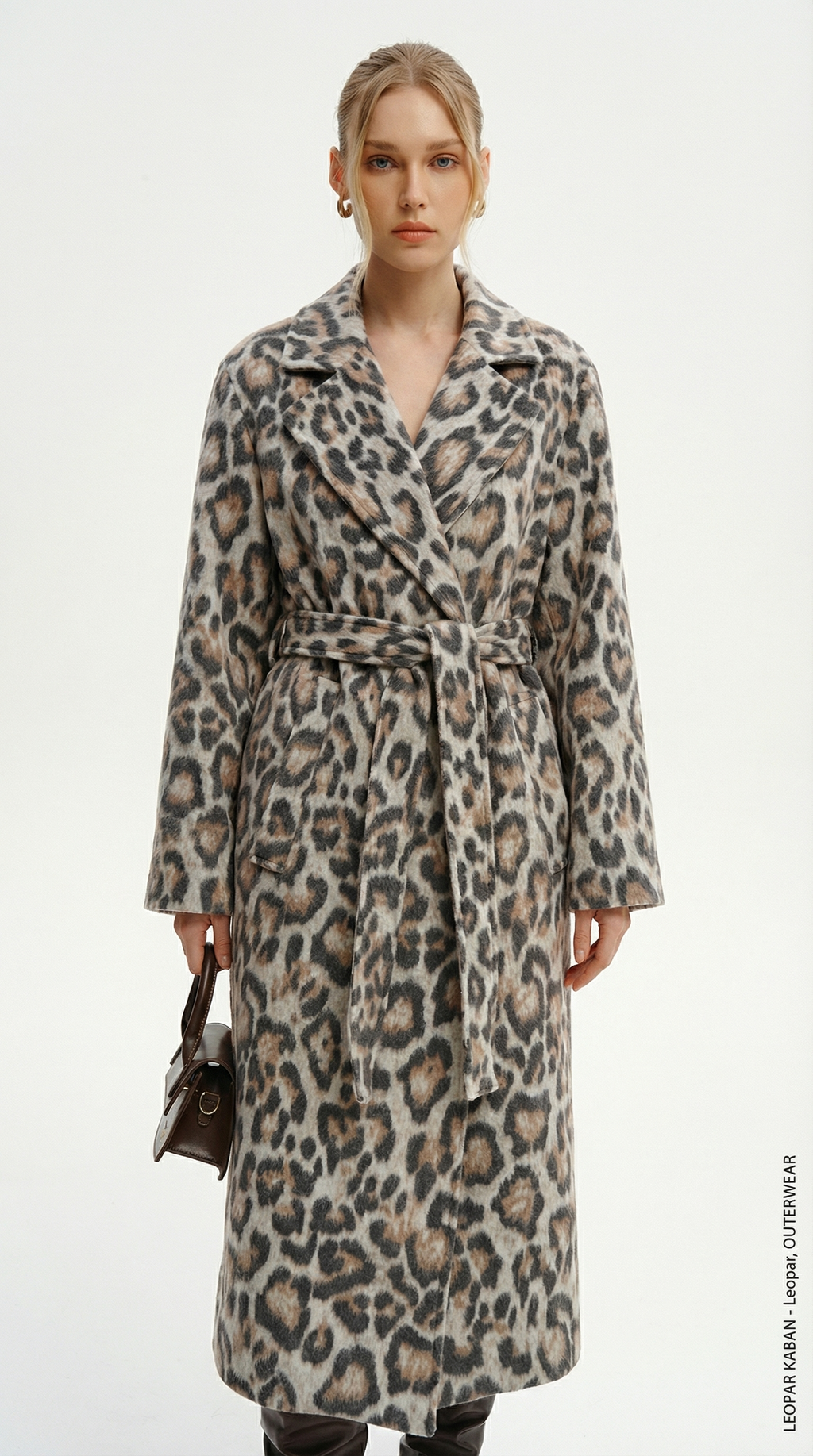 Kuşaklı Leopar Desenli Uzun Kaban