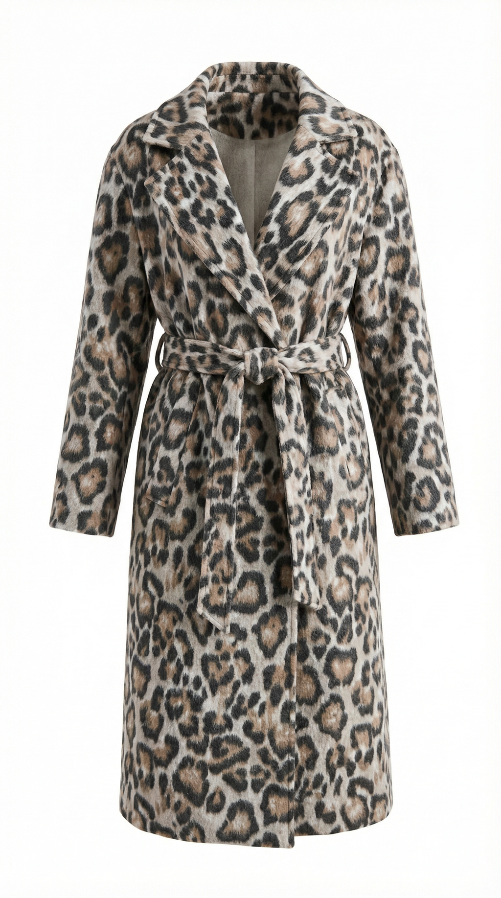 Kuşaklı Leopar Desenli Uzun Kaban