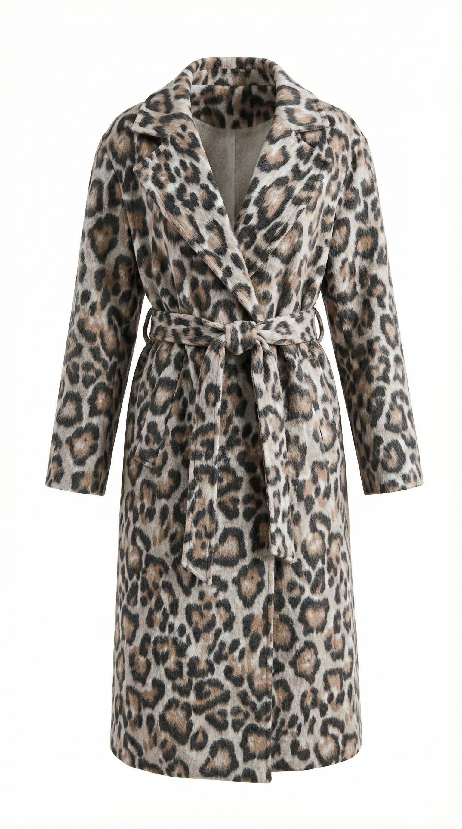 Kuşaklı Leopar Desenli Uzun Kaban