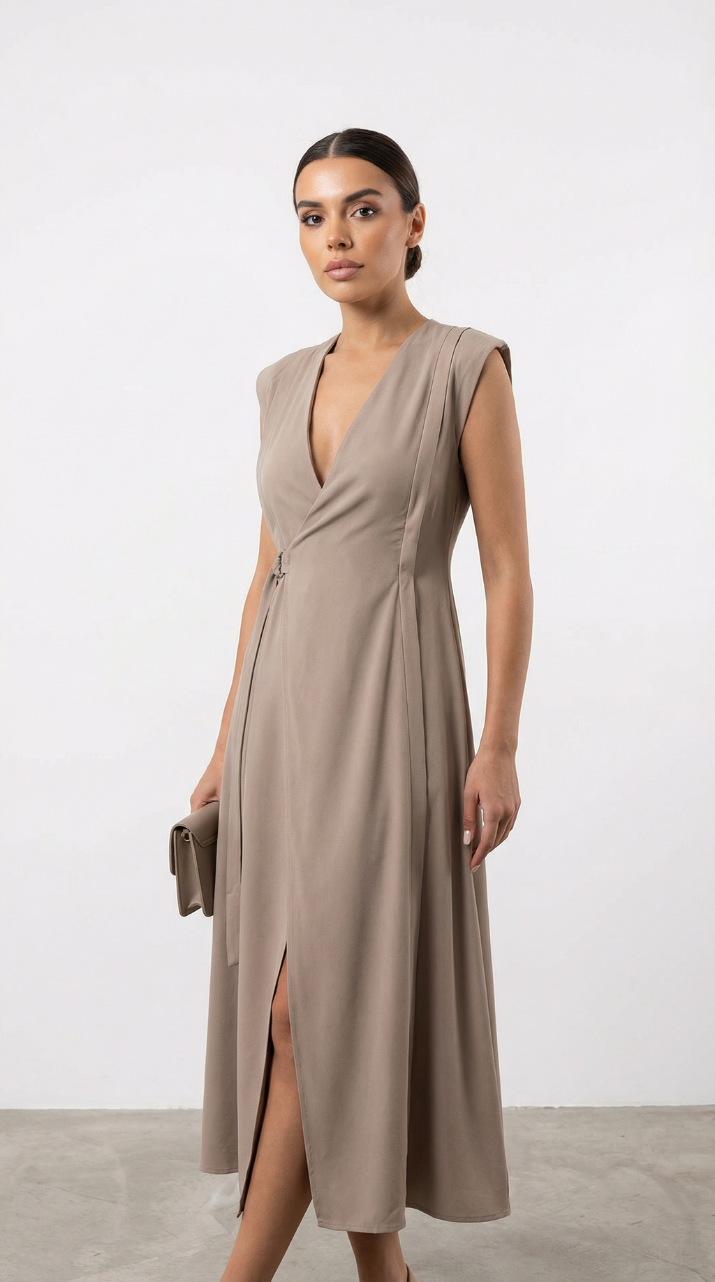 Bej Kruvaze Modal Kolsuz Elbise