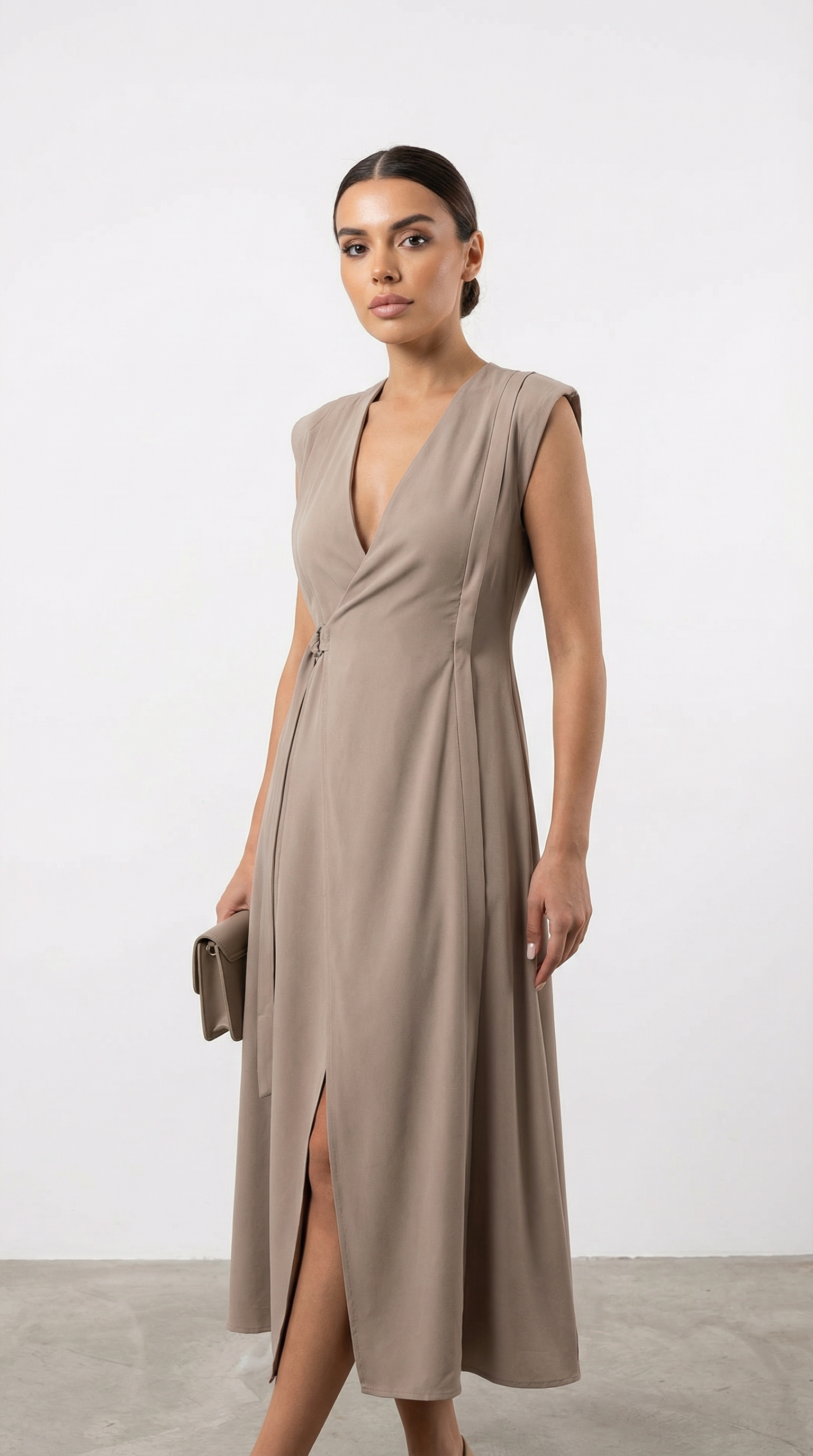 Bej Kruvaze Modal Kolsuz Elbise