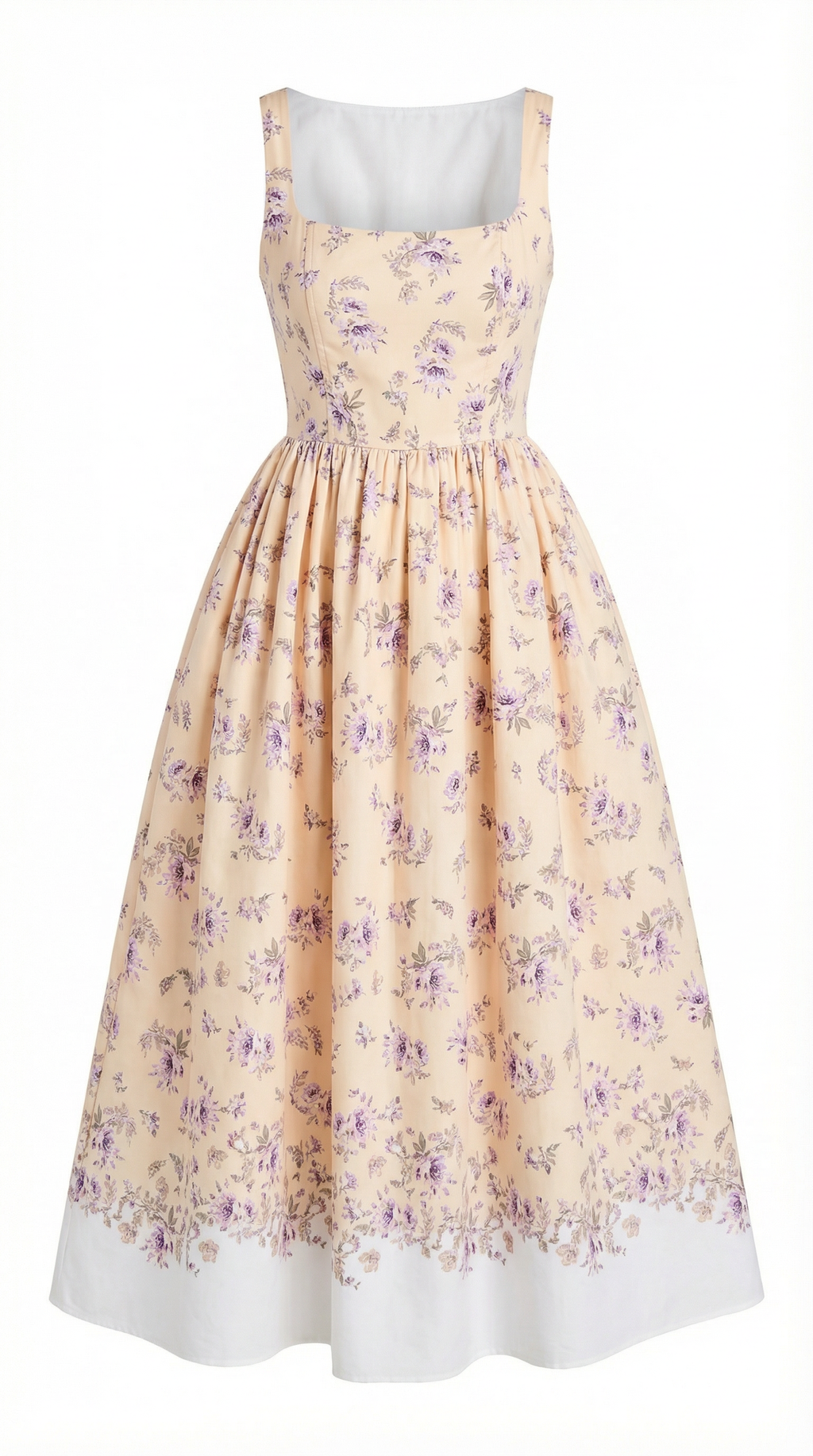 Çiçek Desenli Kare Yaka Midi Elbise