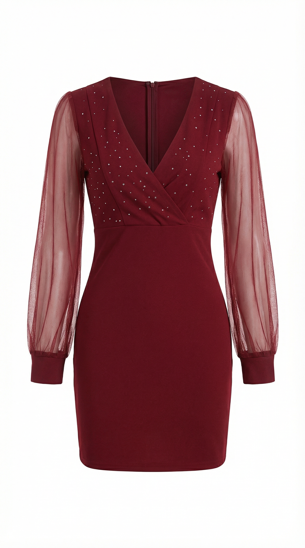 Taş İşlemeli Kruvaze Bordo Mini Elbise