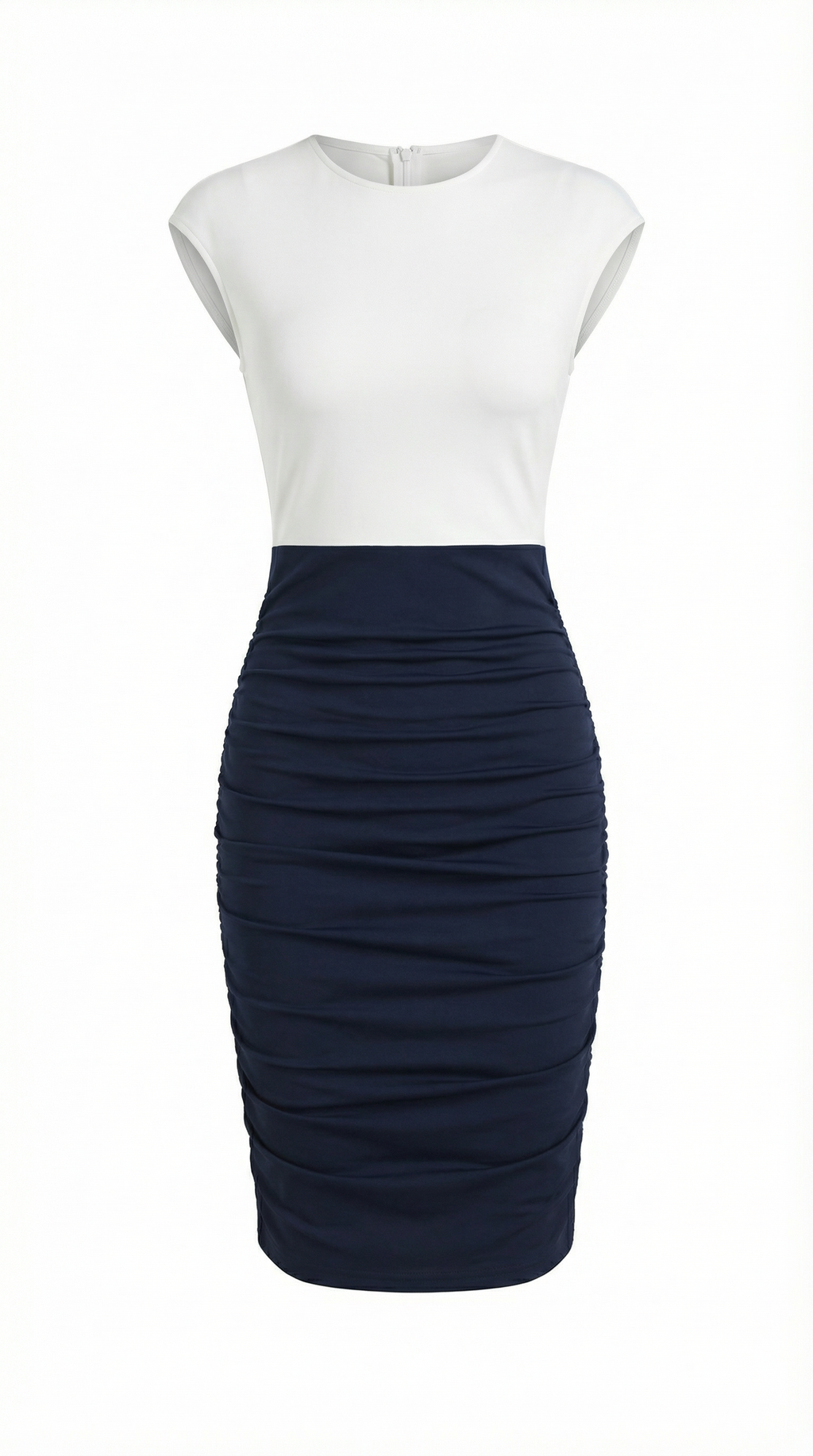 İki Renkli Büzgülü Midi Elbise