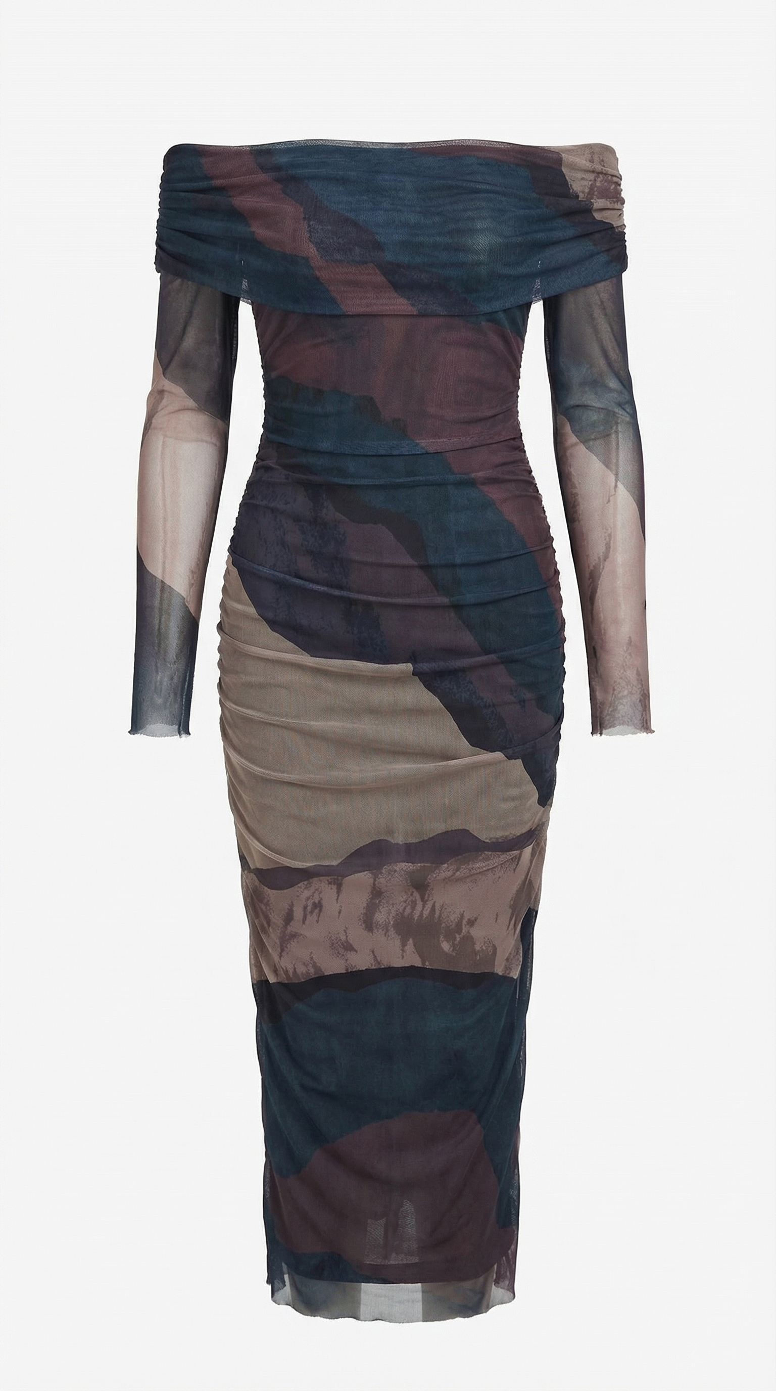 Madonna Yaka Desenli Tül Elbise