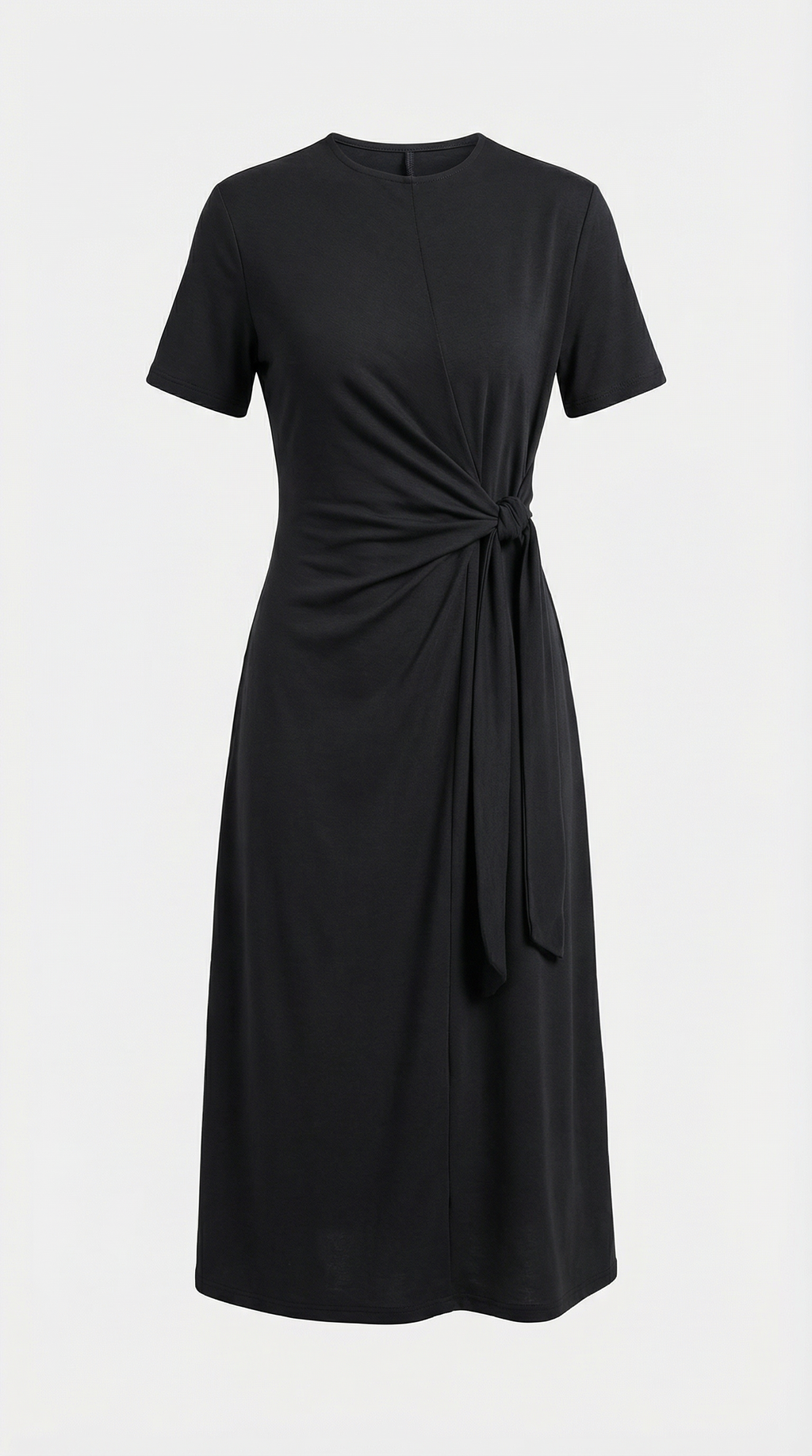 Siyah Yandan Bağlamalı Modal Midi Elbise
