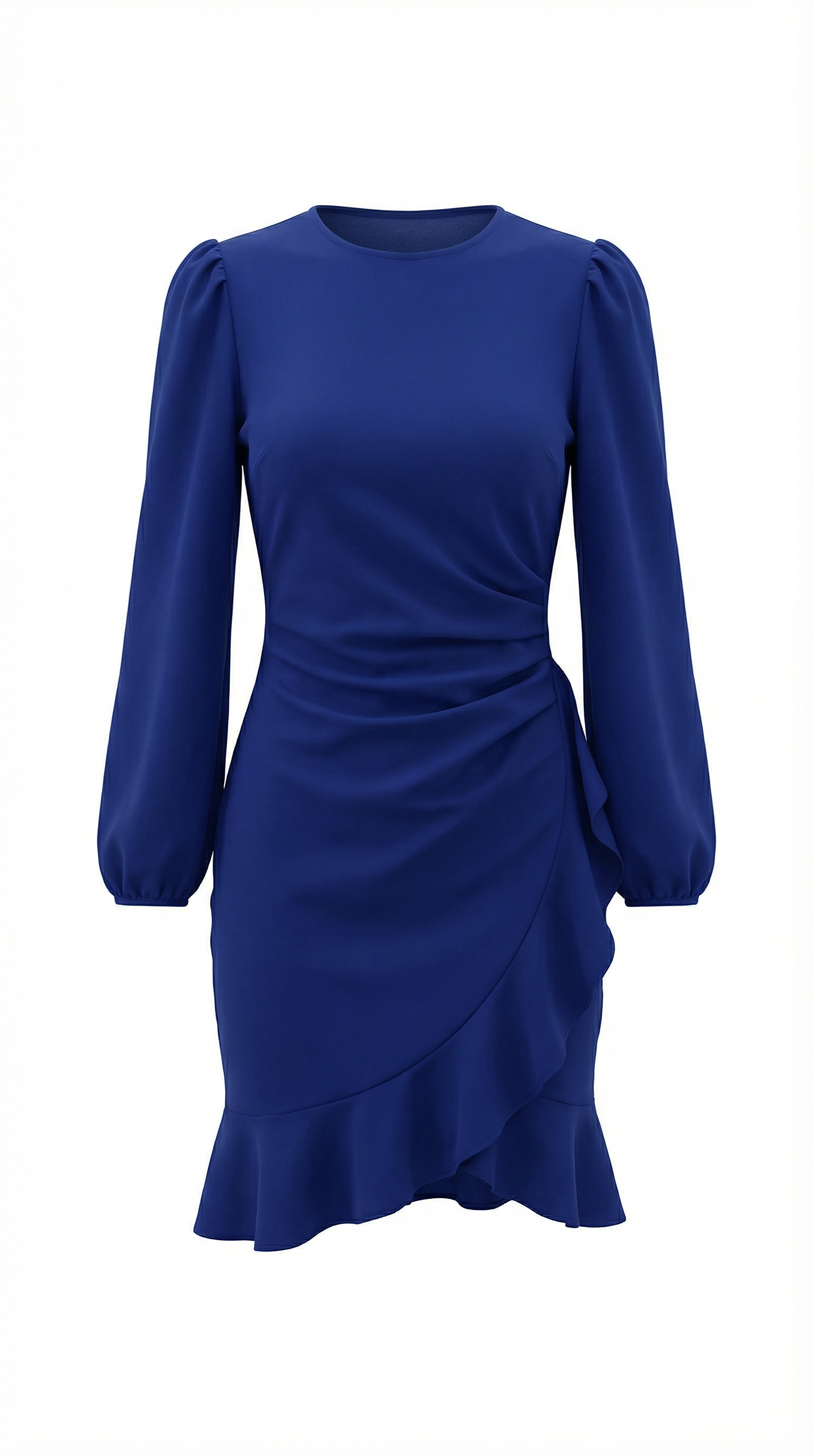 Volan Detaylı Uzun Kollu Krep Mini Elbise