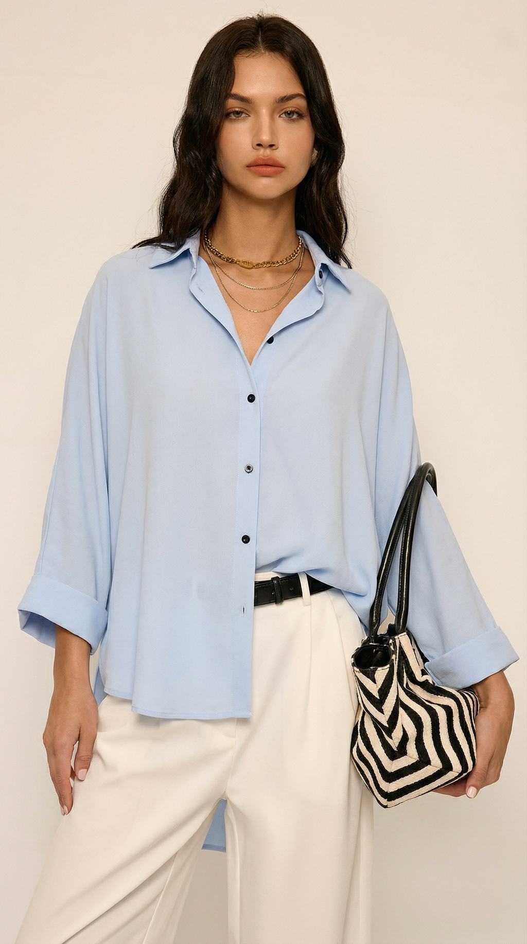 Kol Katlamalı Bebe Mavi Oversize Gömlek