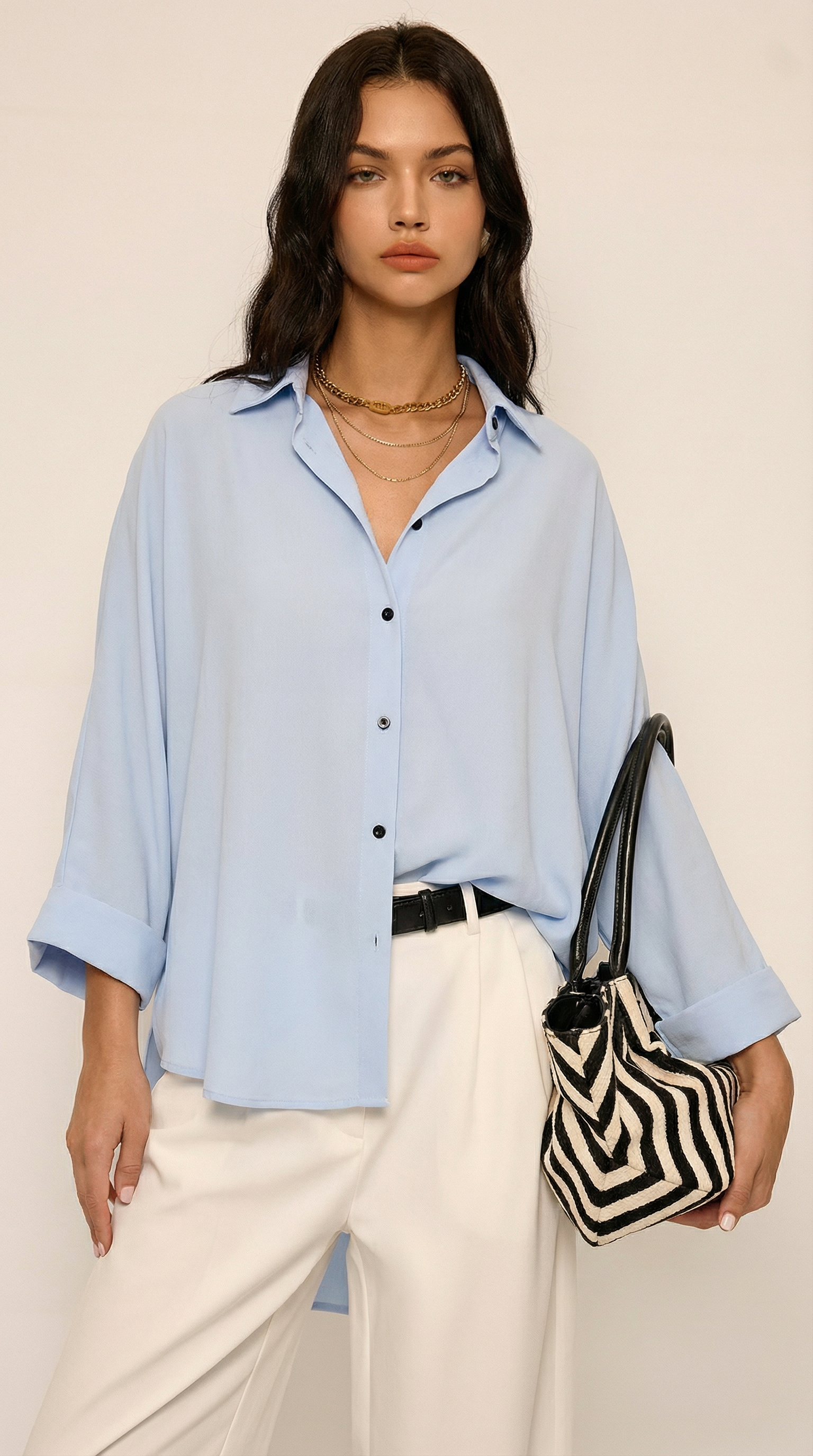 Kol Katlamalı Bebe Mavi Oversize Gömlek