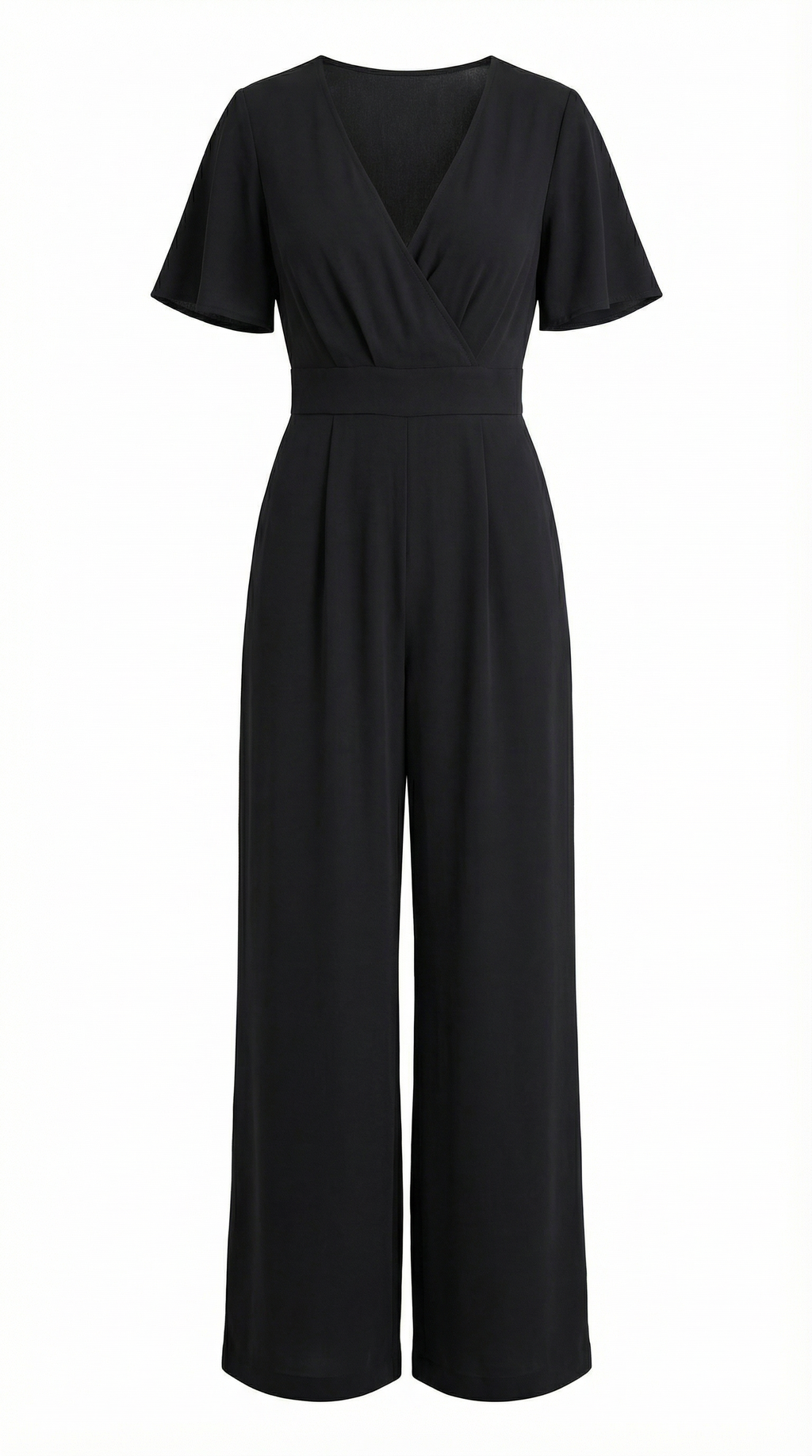 Sırt Dekolteli Kruvaze Yaka Siyah Tulum