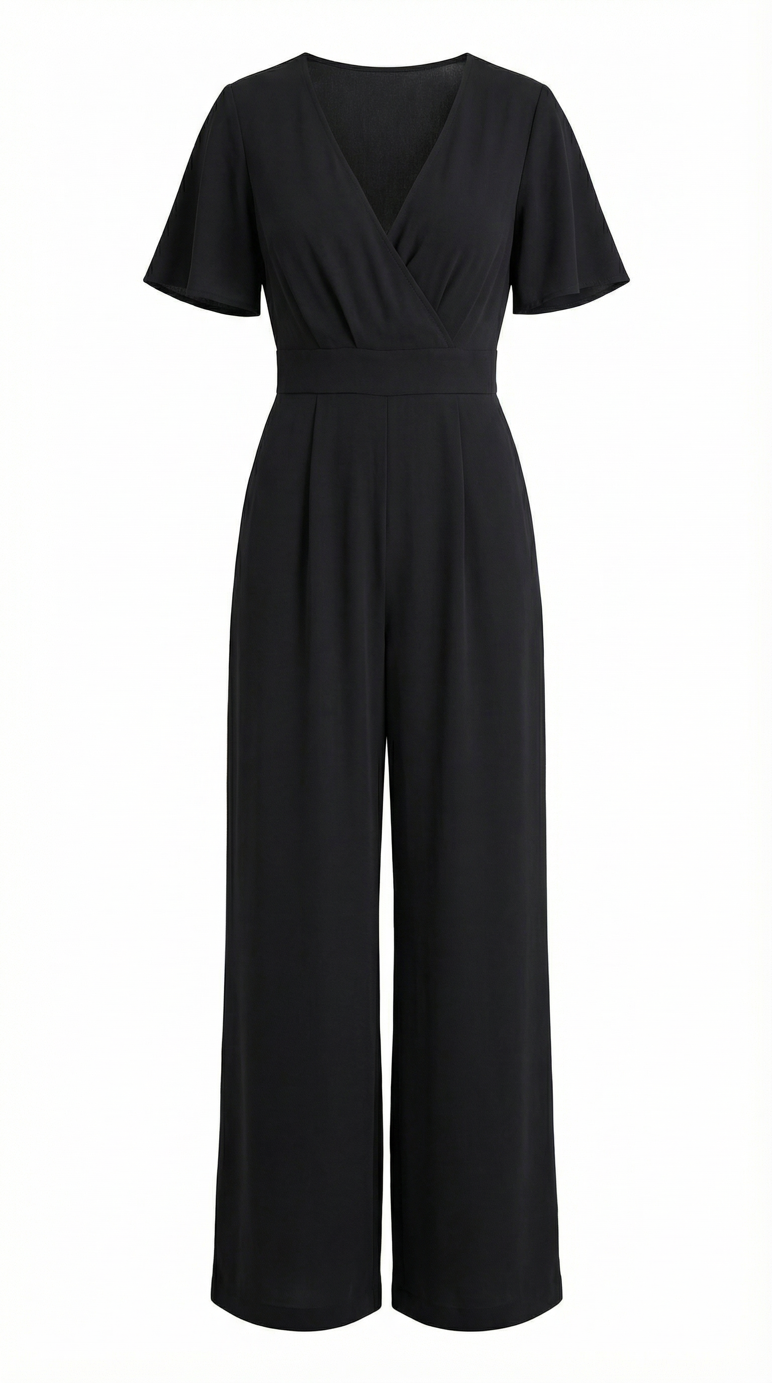 Sırt Dekolteli Kruvaze Yaka Siyah Tulum