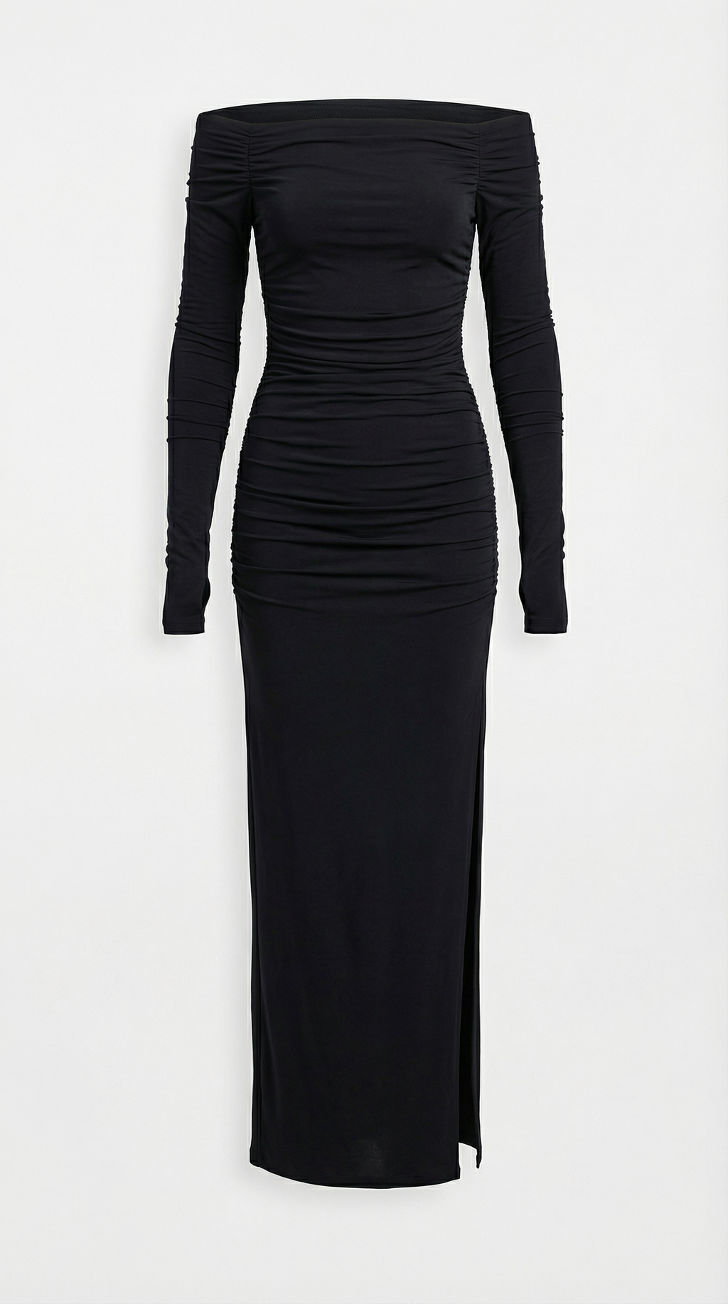 Drapeli Uzun Omzu Açık Elbise Siyah