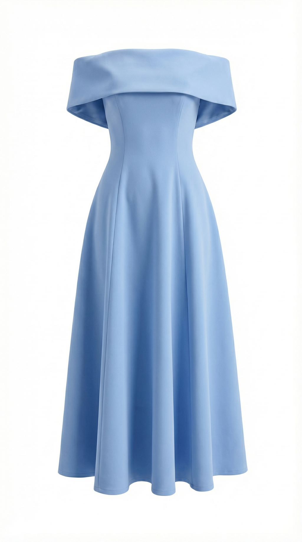 Açık Mavi Omzu Açık Midi Elbise