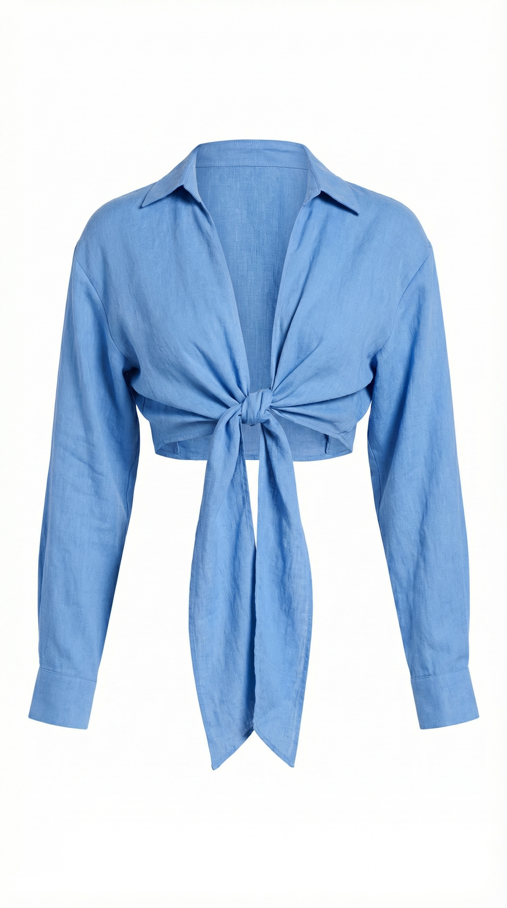 Bağlamalı Mavi Crop Gömlek
