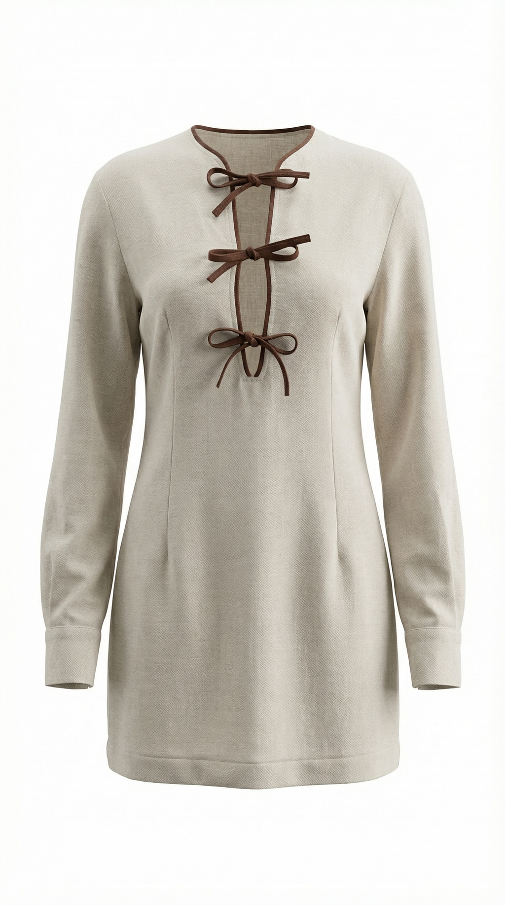 Bağlama Detaylı Keten Dokulu Kısa Elbise