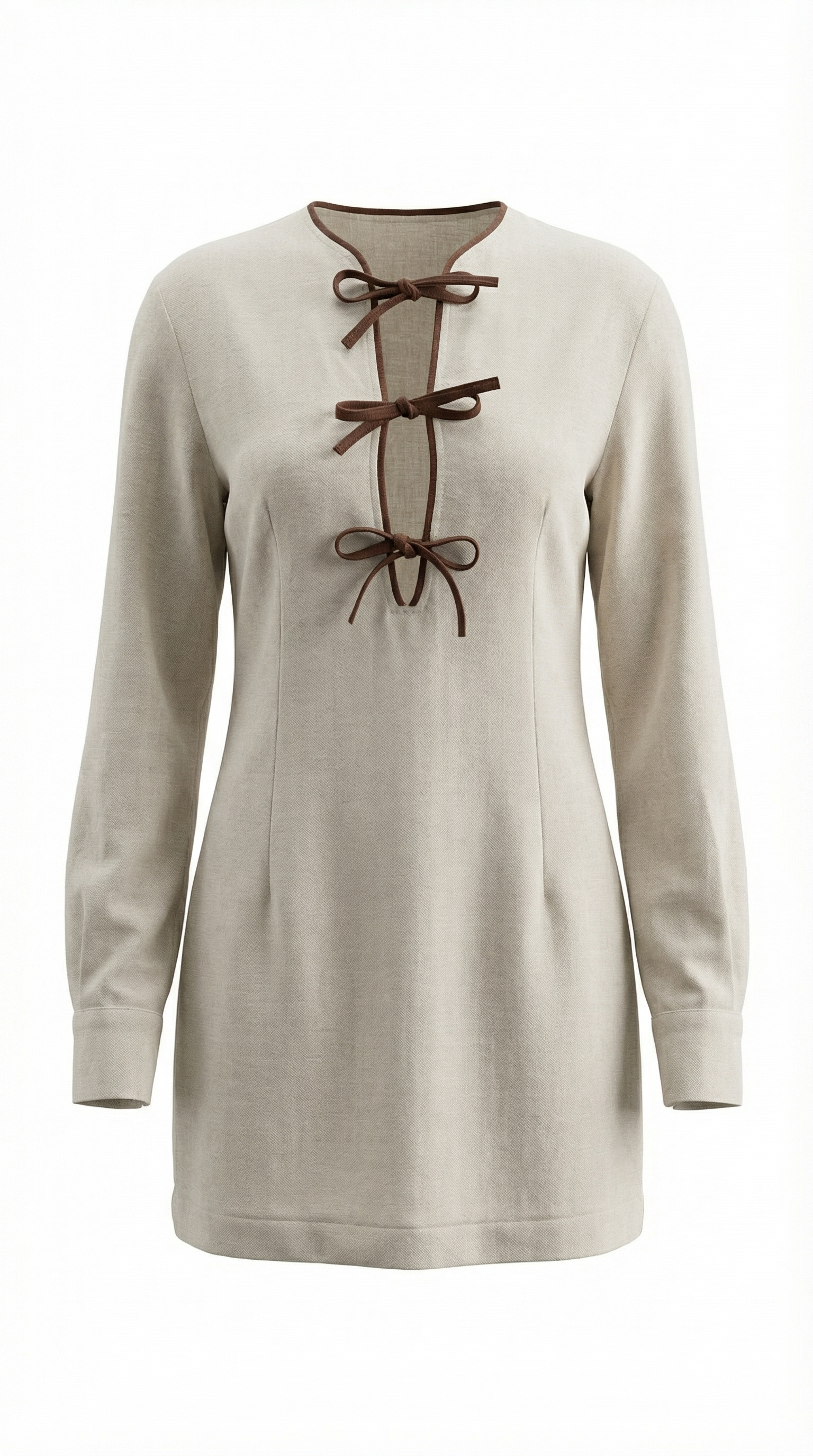 Bağlama Detaylı Keten Dokulu Kısa Elbise