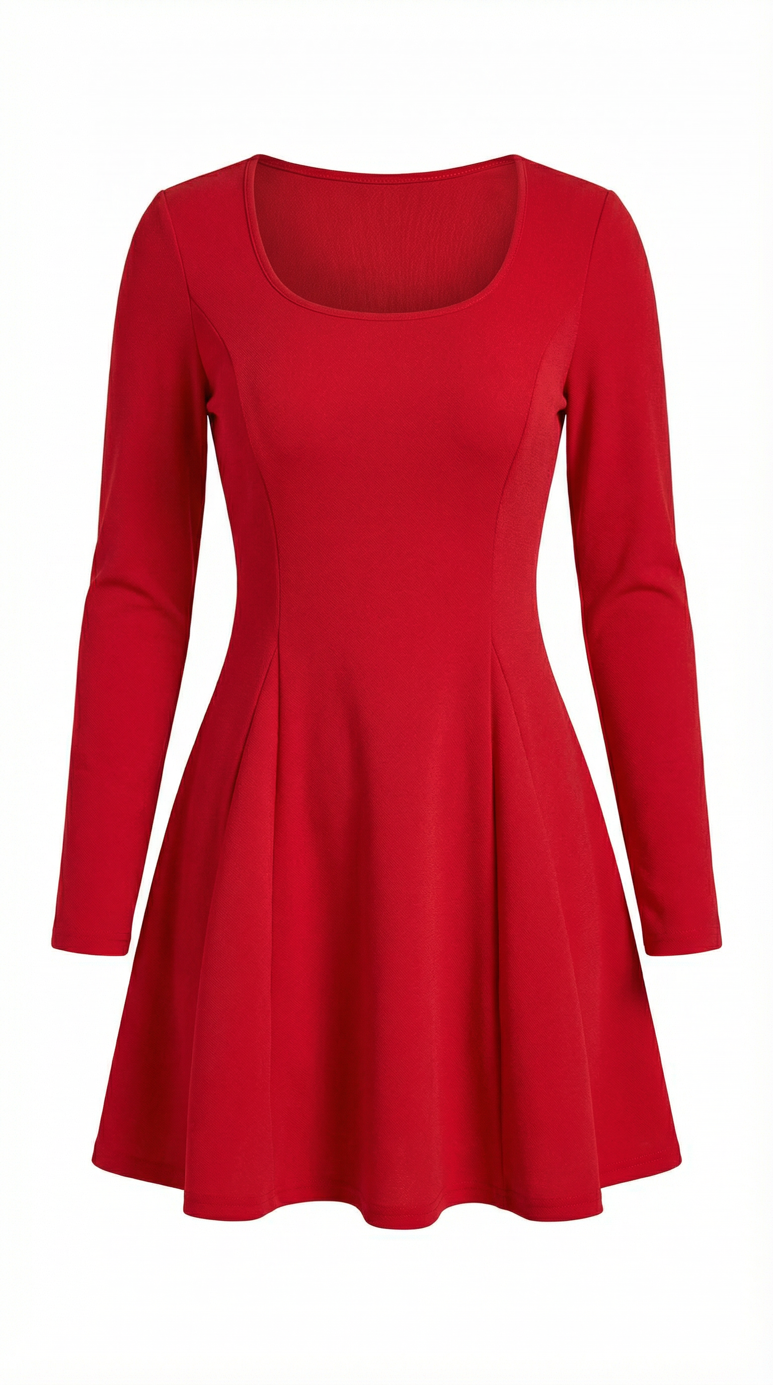 Kırmızı Uzun Kollu Kare Yaka Mini Elbise