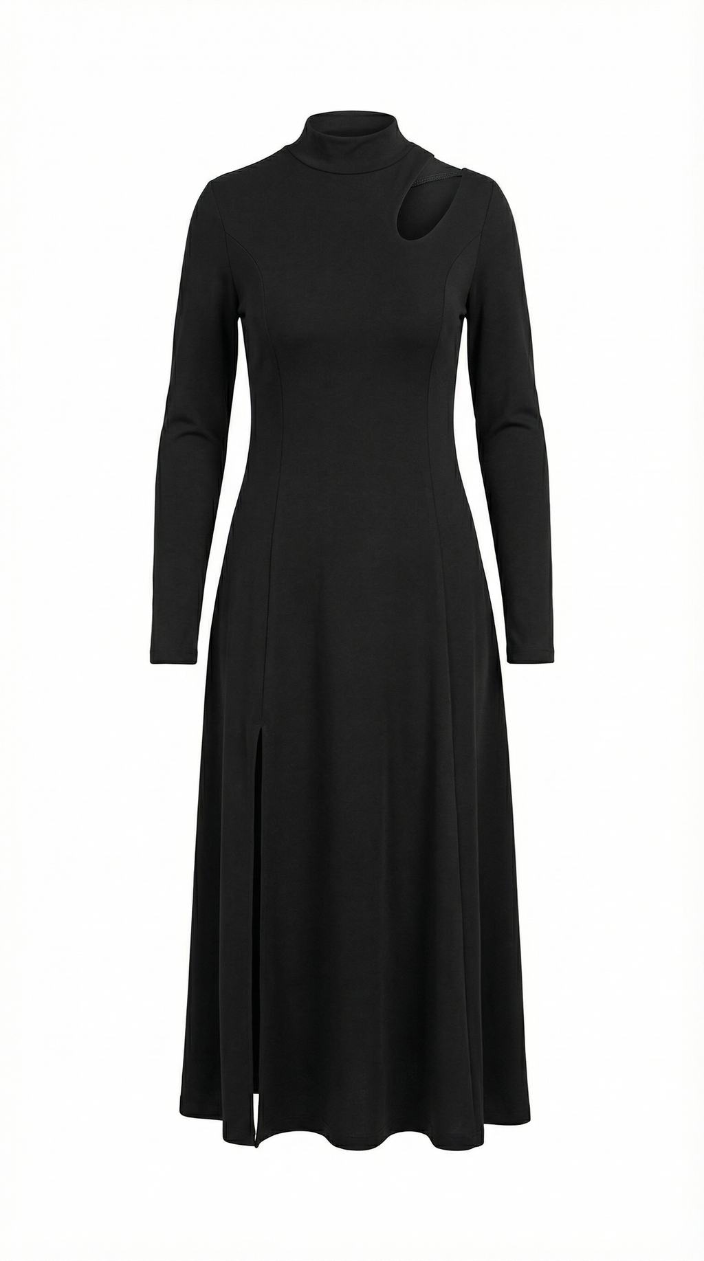 Damla Detaylı Yırtmaçlı Siyah Maxi Elbise