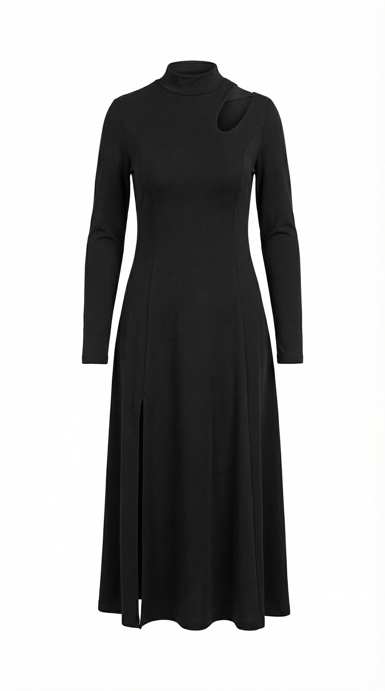 Damla Detaylı Yırtmaçlı Siyah Maxi Elbise