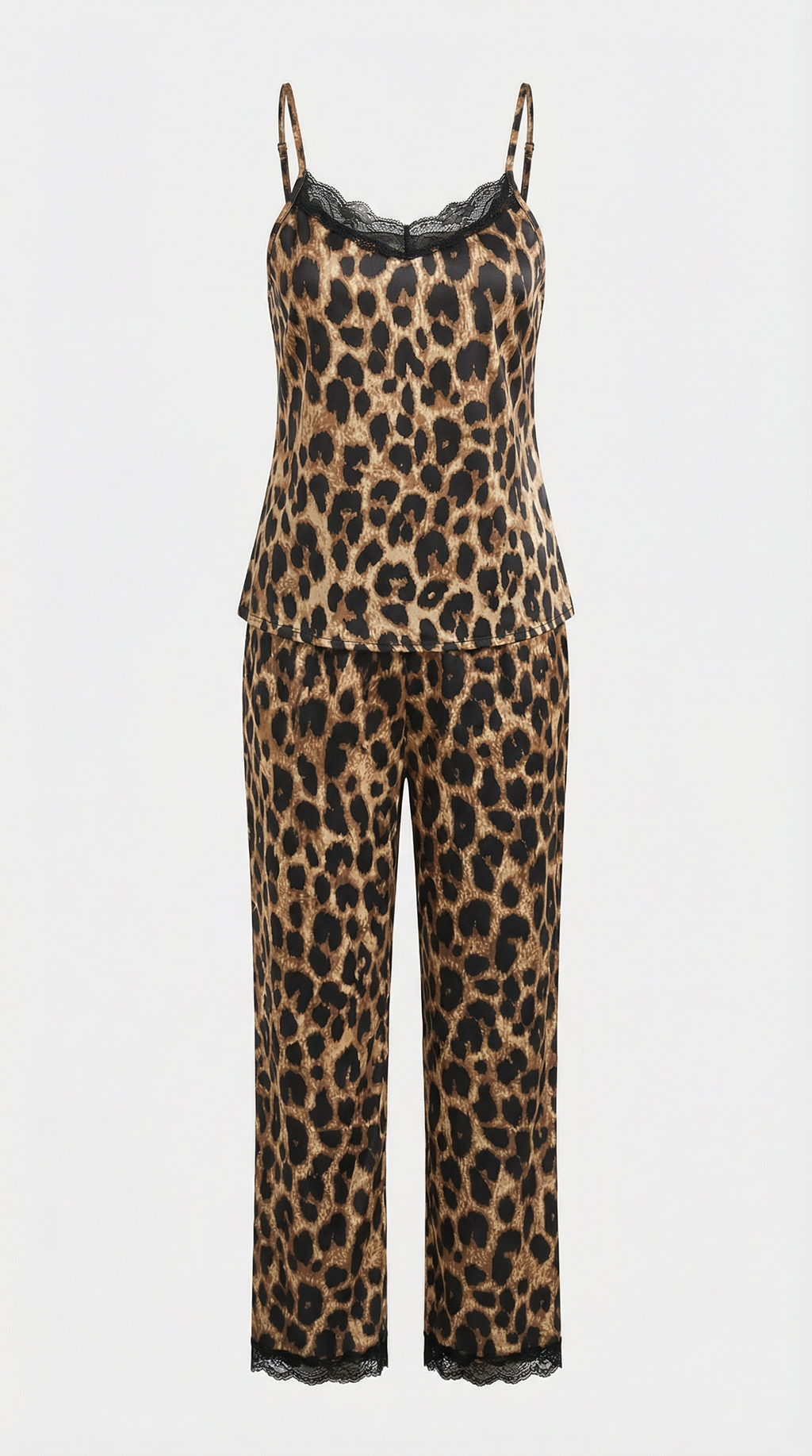 Leopar Desenli Dantelli İkili Pijama Takımı