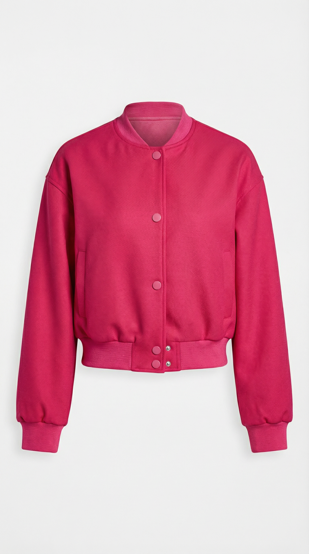 Fuşya Renkli Düğmeli Bomber Mont