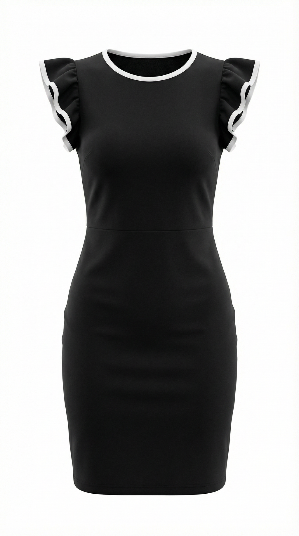 Siyah Kısa Kollu Kontrast Biyeli Mini Elbise
